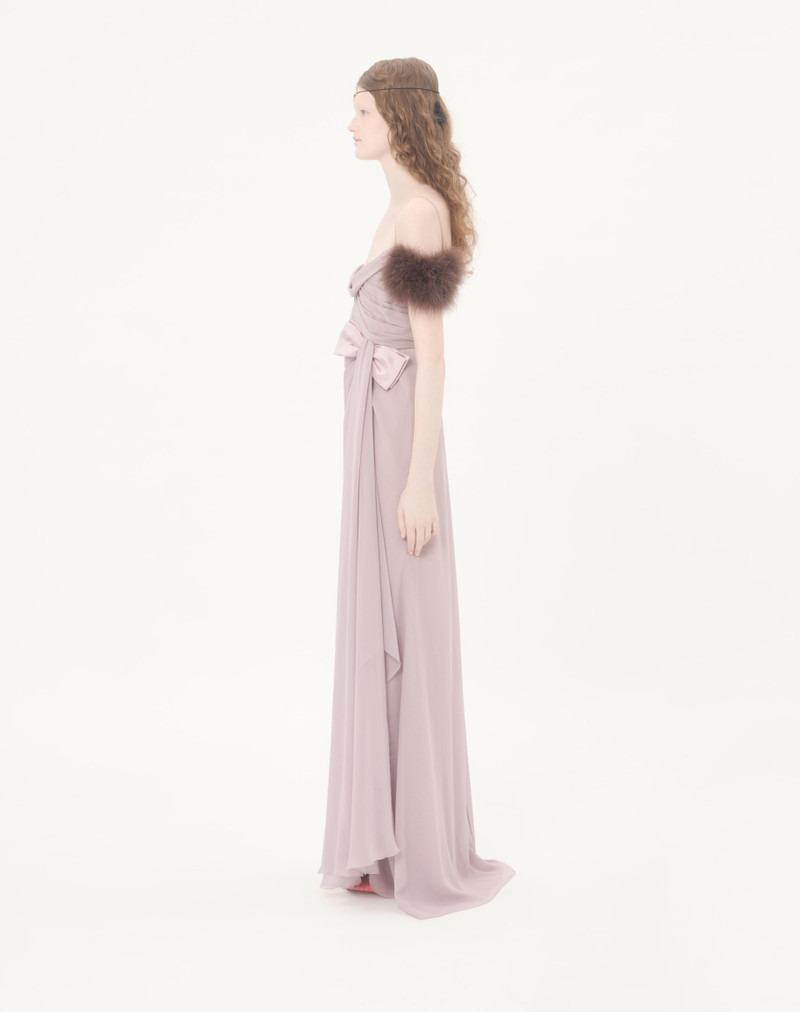 LONG DRESS IN LIGHT GEORGETTE WITH FEATHERS 5