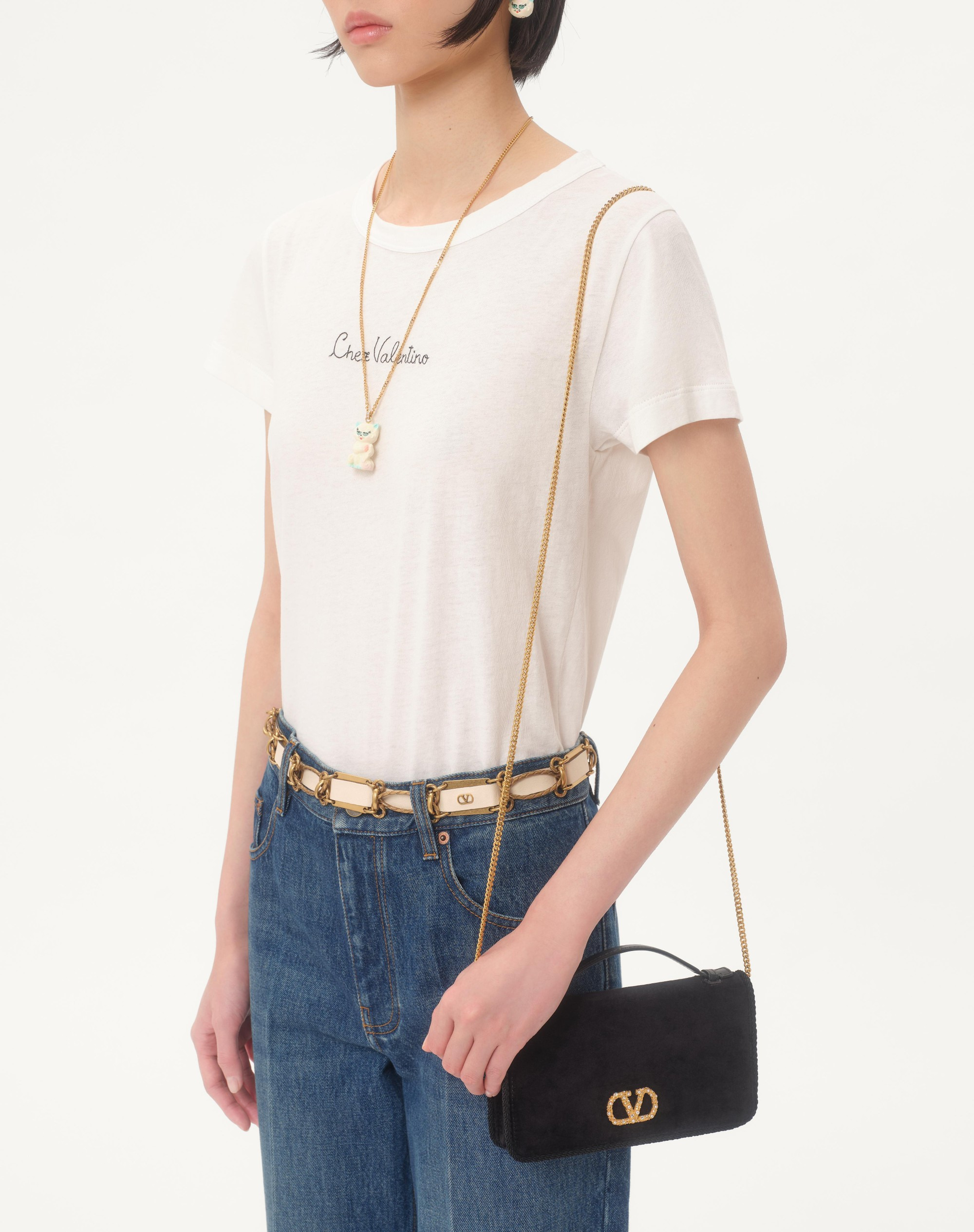 VLOGO SIGNATURE VELVET CHAIN WALLET WITH JEWEL LOGO - 7