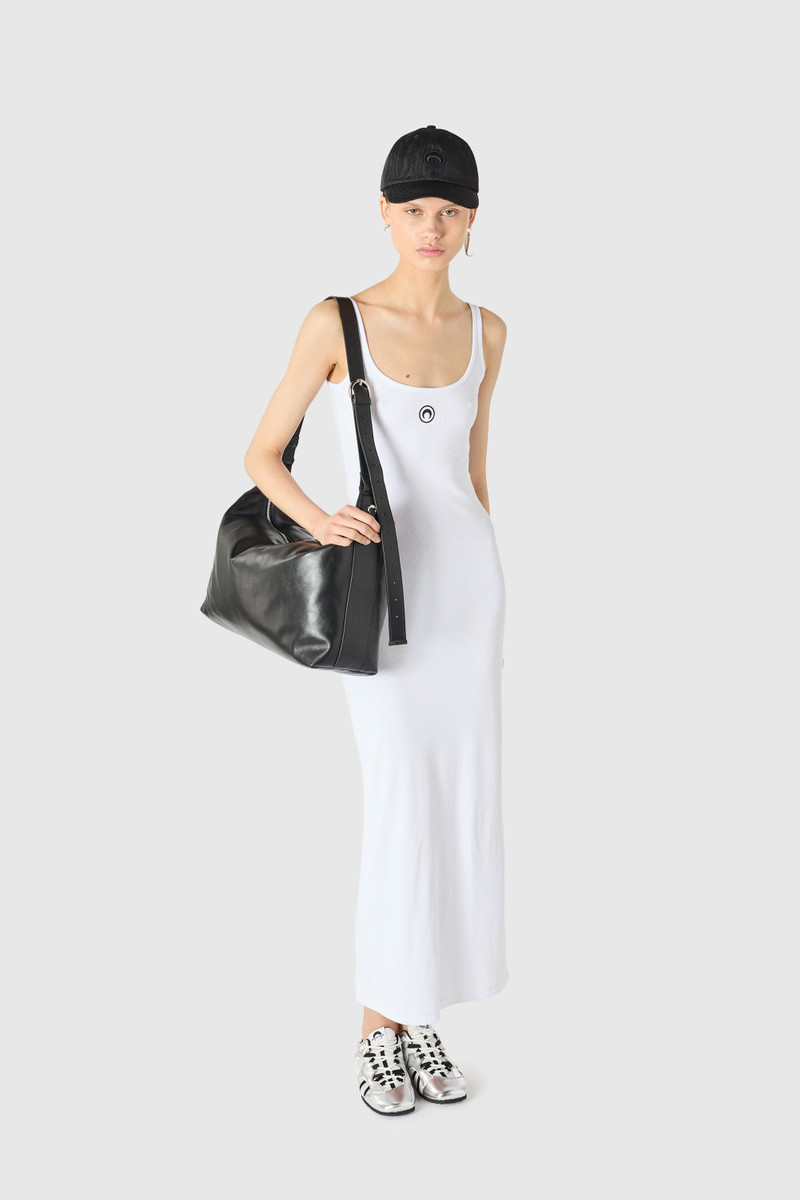 Marine Serre MOON LOGO RIBBED JERSEY LONG DRESS outlook
