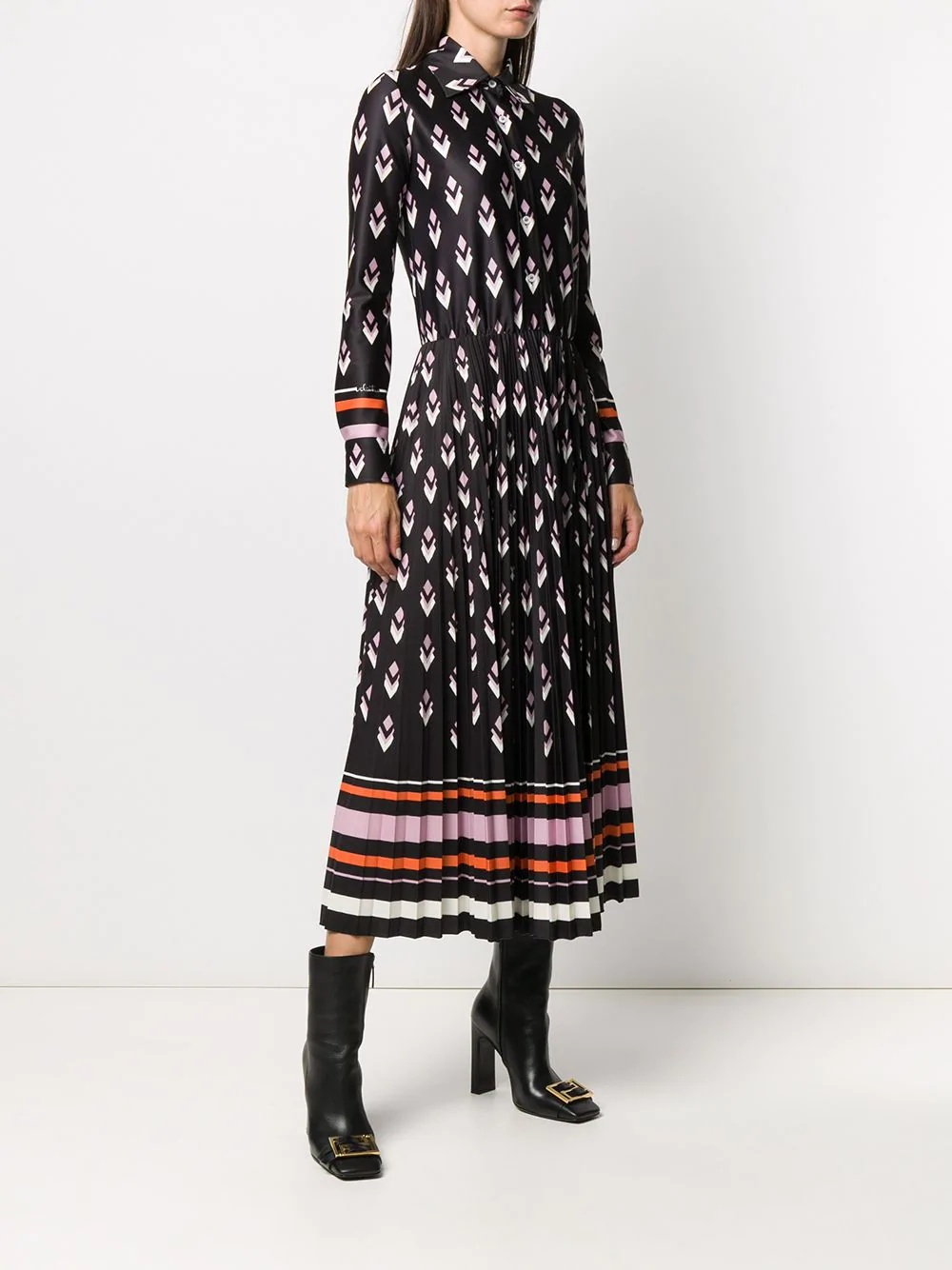 geometric-print pleated shirtdress - 3