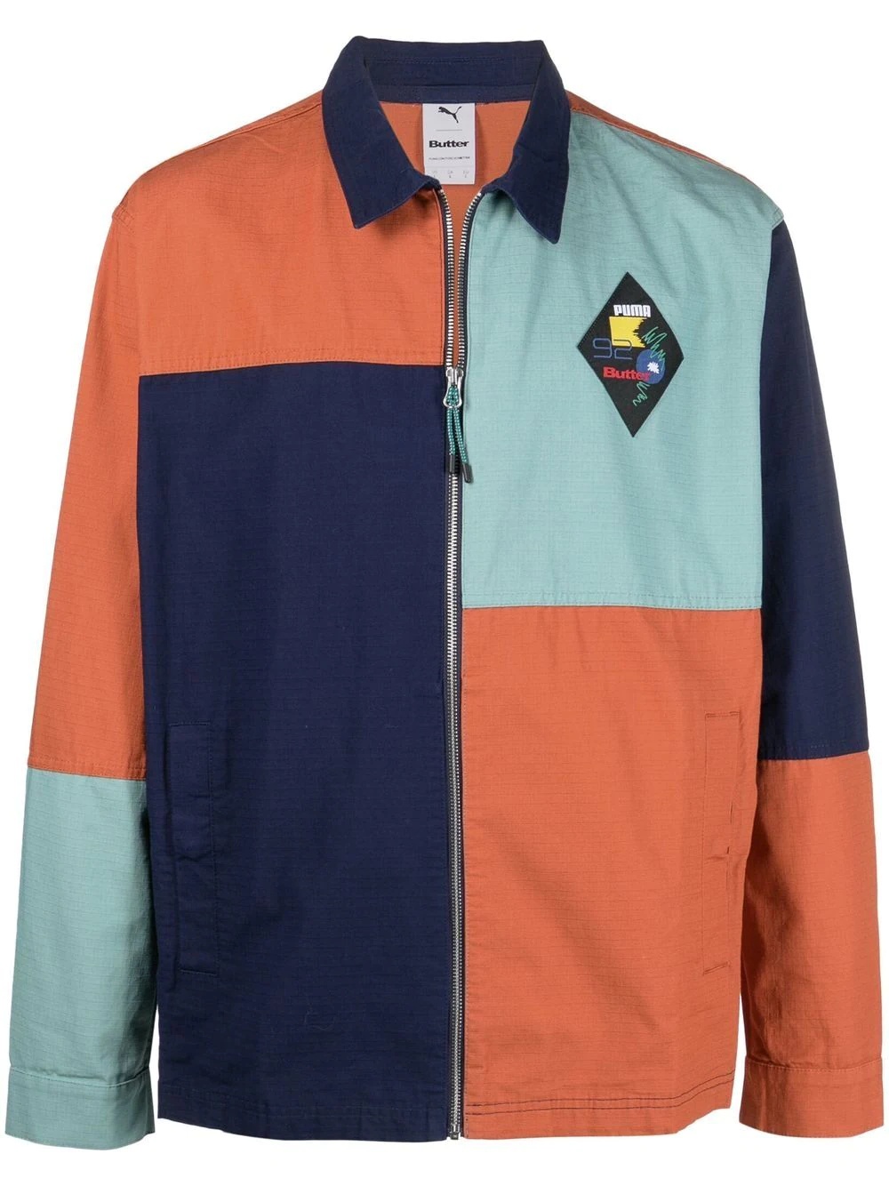 colour-block zipped shirt jacket - 1