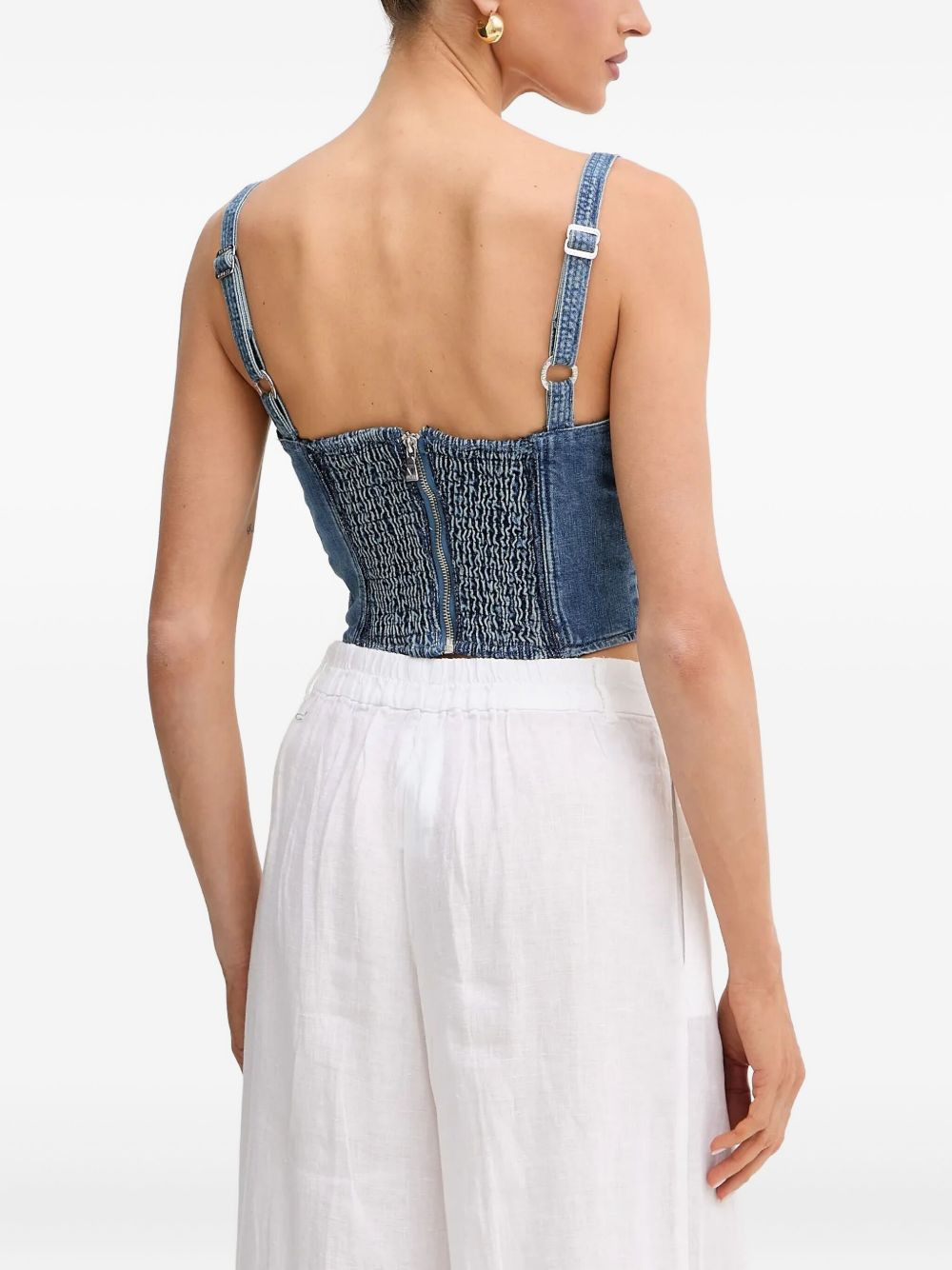 lace-up denim top - 3