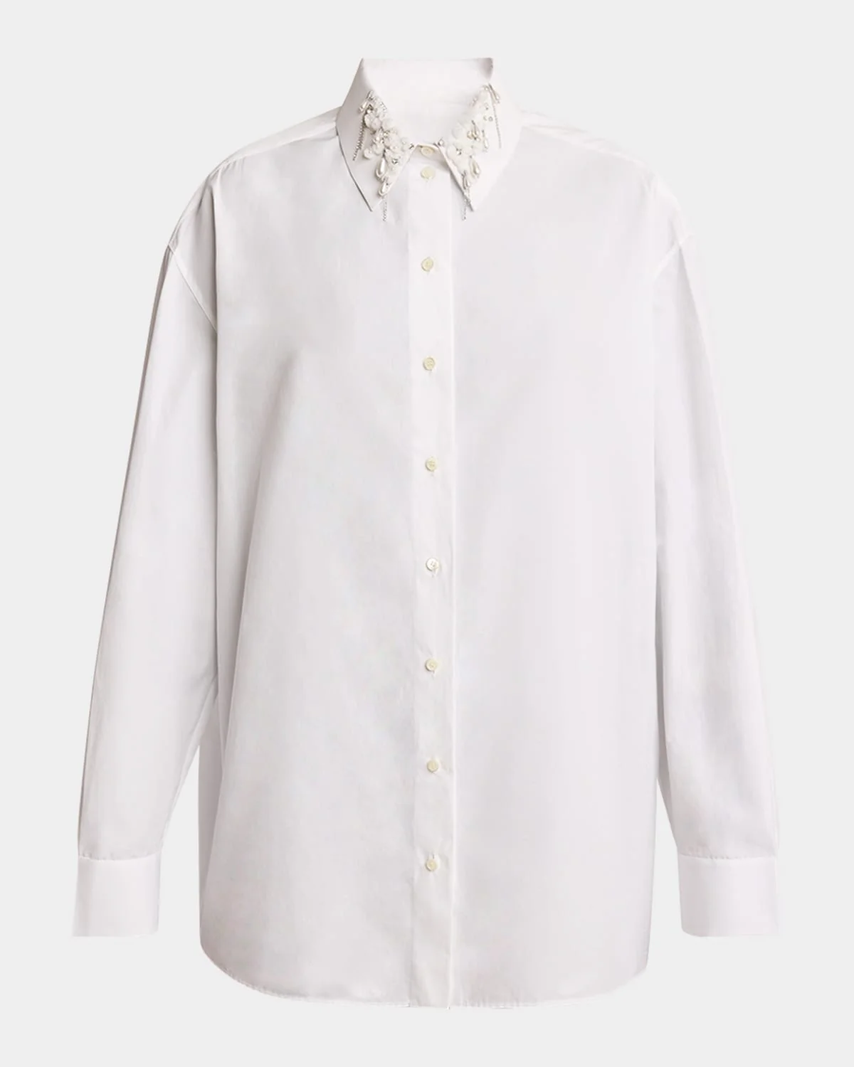 Beaded Pearly Collar Button Down Cotton Blouse - 1