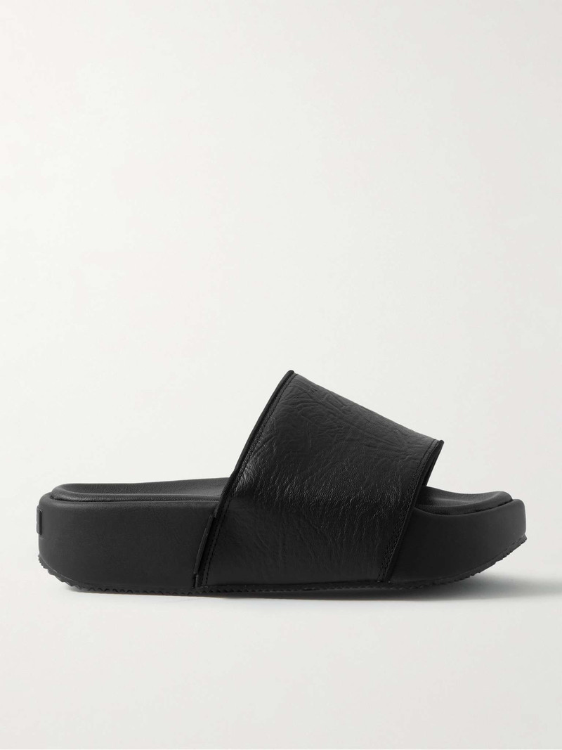 Grosgrain-Trimmed Leather Slides 1