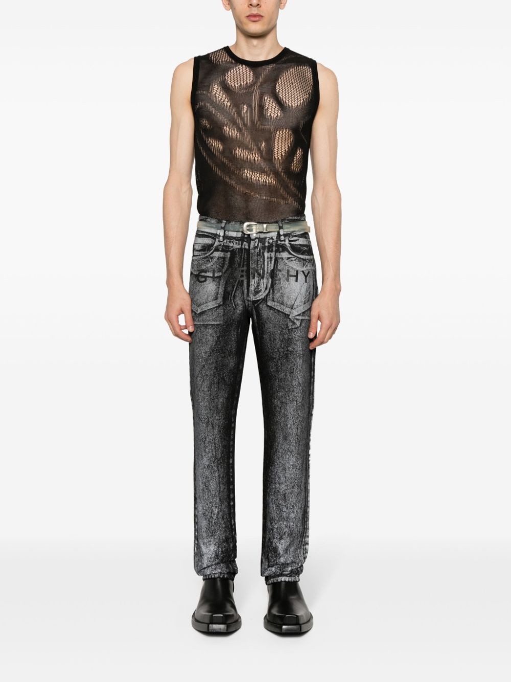 trompe l'oeil print jeans - 2