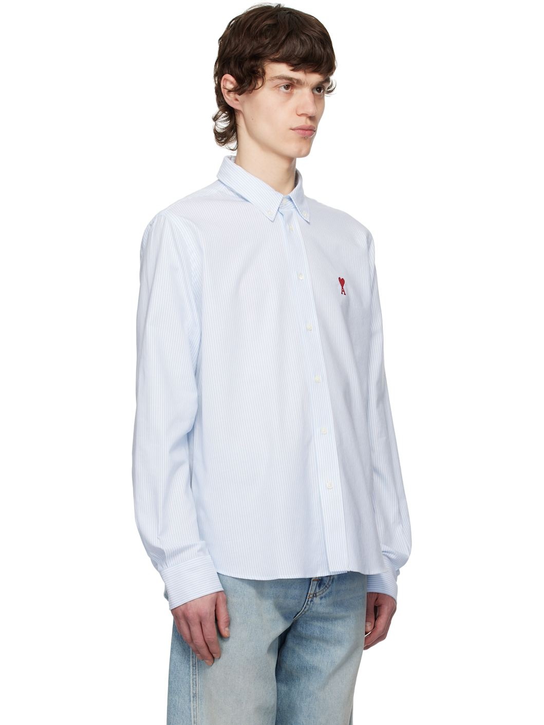 White & Blue Cotton Button-Down Ami de Coeur Shirt - 2