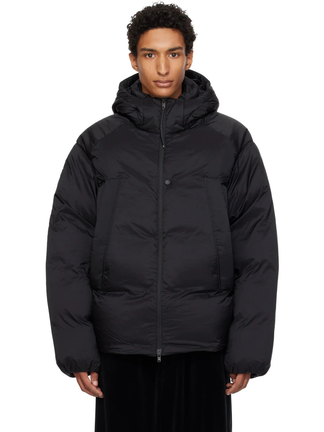 Black Hooded Puffer Down Jacket - 1