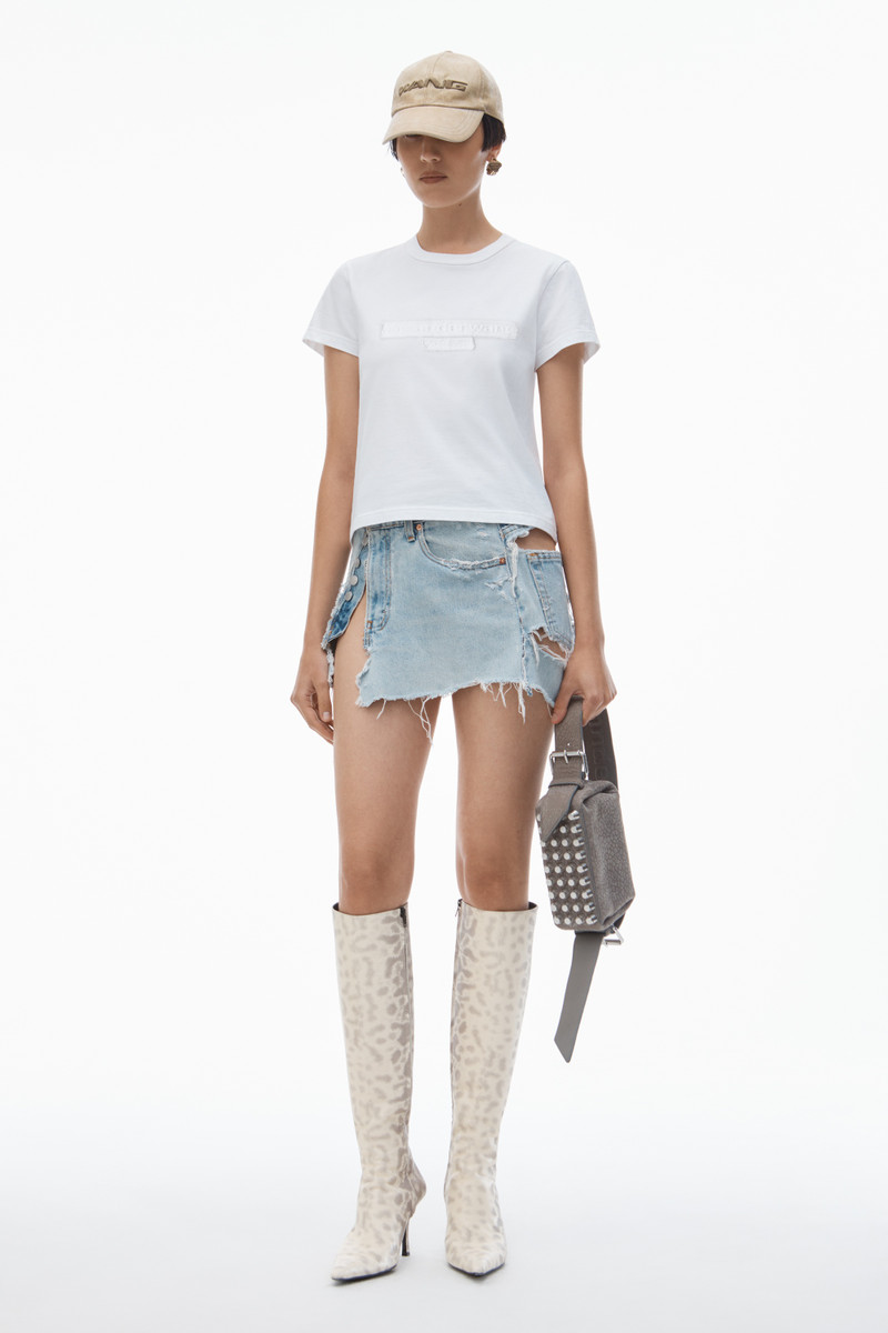 Alexander Wang Distressed Logo Shrunken Tee in Cotton Jersey outlook