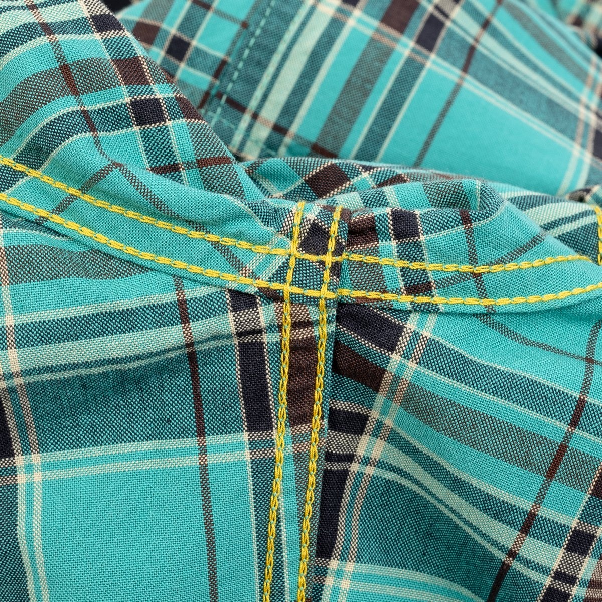 IHSH-359-GRN 5oz Selvedge Madras Check Short Sleeved Western Shirt - Green - 13
