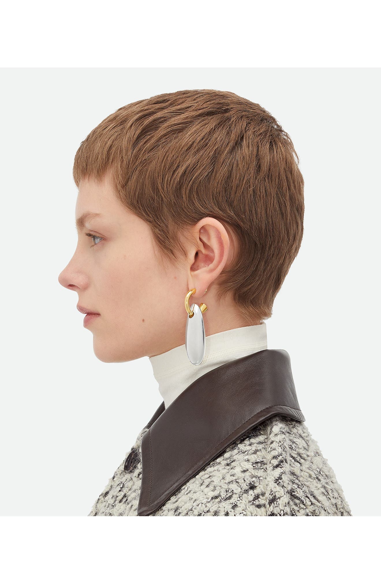 Bottega Veneta Large Ellipse Drop Huggie Hoop Earrings in Silver/Yellow Gold at Nordstrom - 3