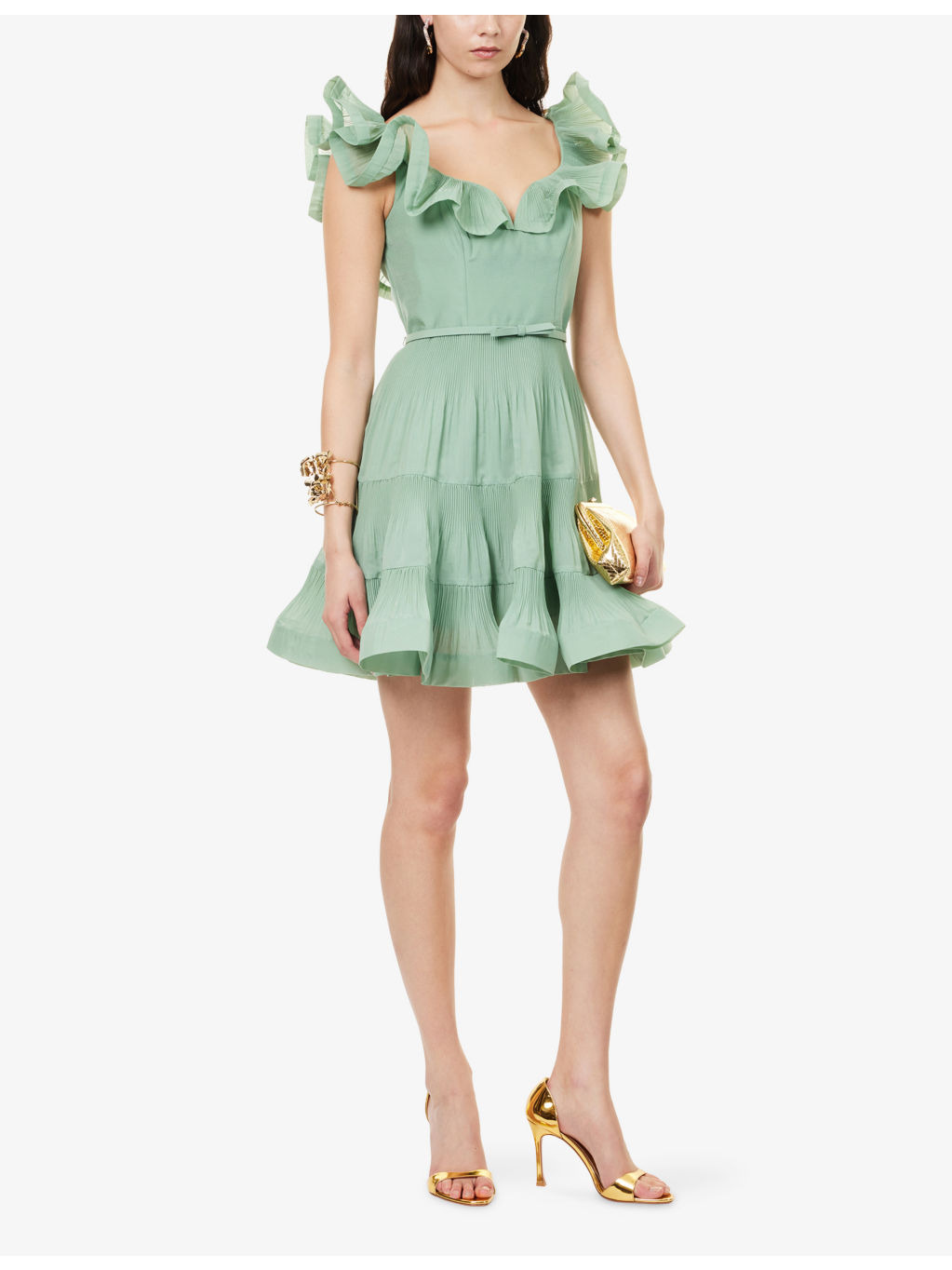 Pleated Frilled Woven Mini Dress - 2