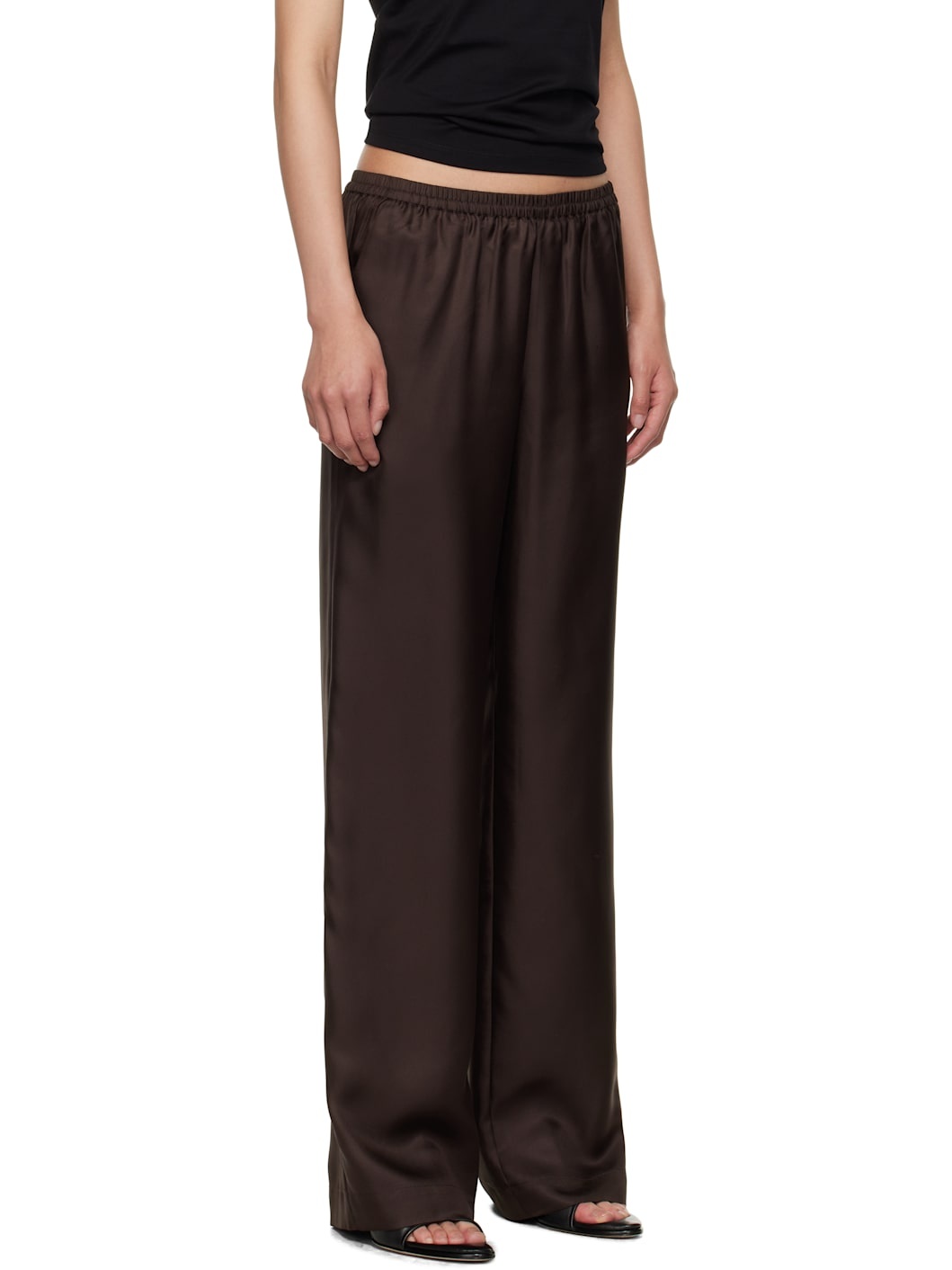 Brown Alera Wide-Leg Silk Trousers - 2