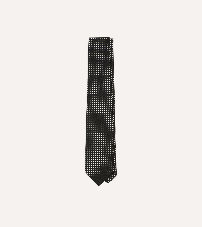 Black Small Spot Silk Self-Tipped Tie 1