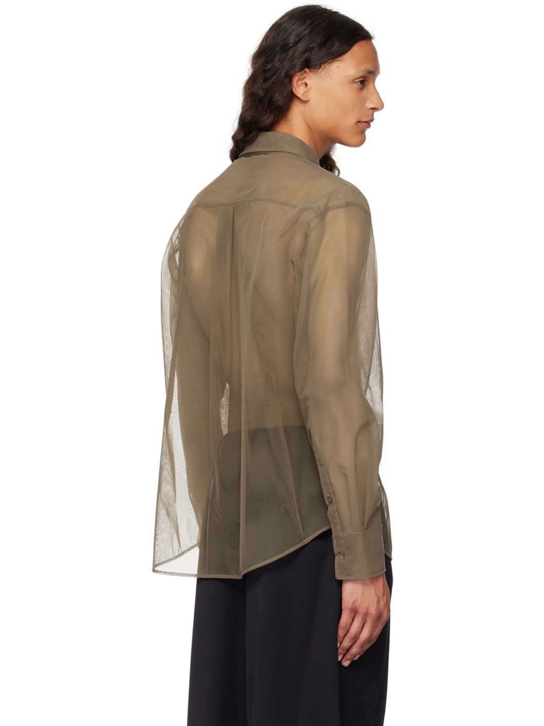 Khaki Sheer Embellished Shirt - 3