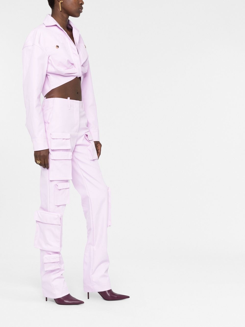 twisted-front cropped cotton jacket - 4