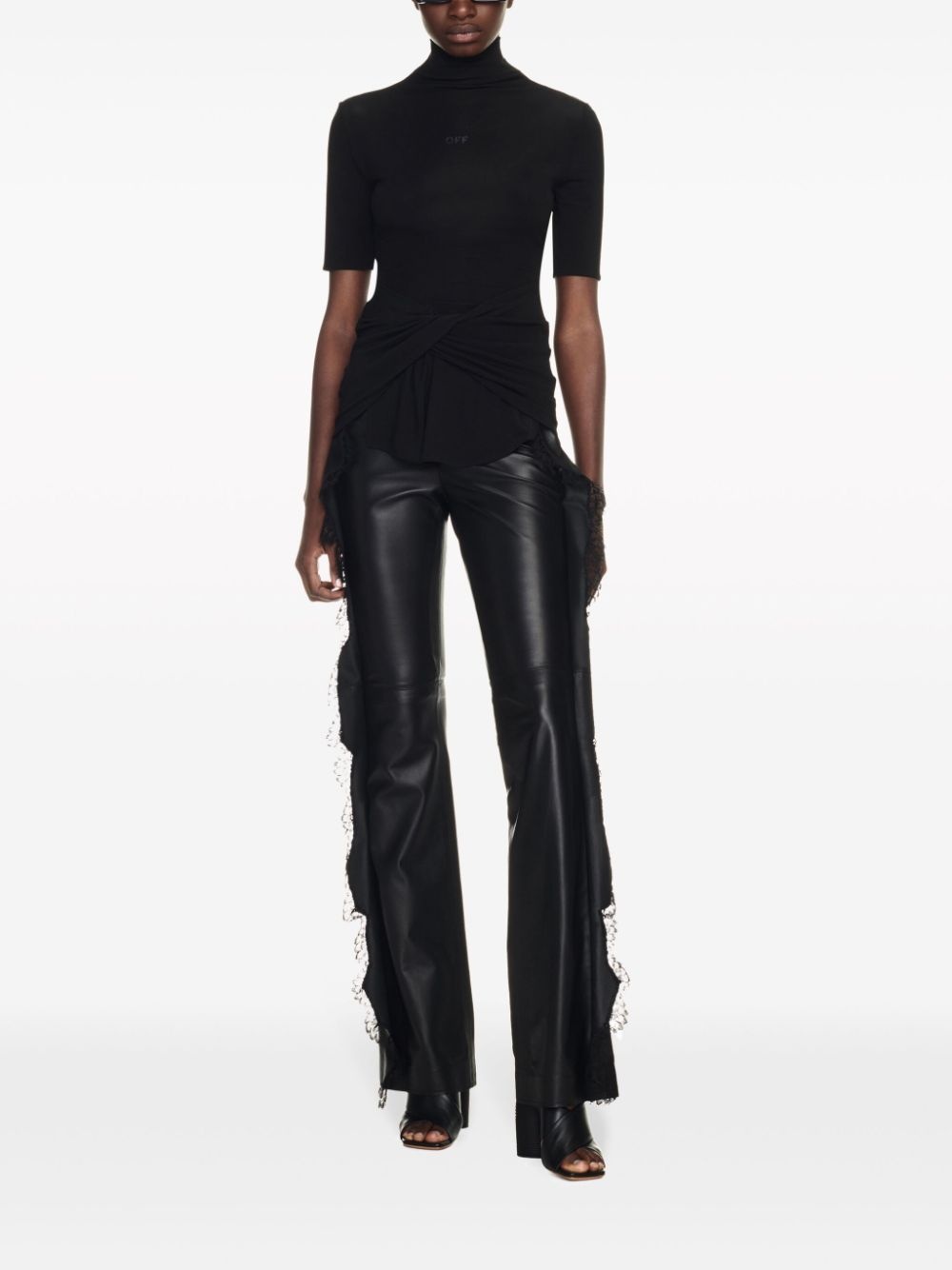 lace-trim leather trousers - 2
