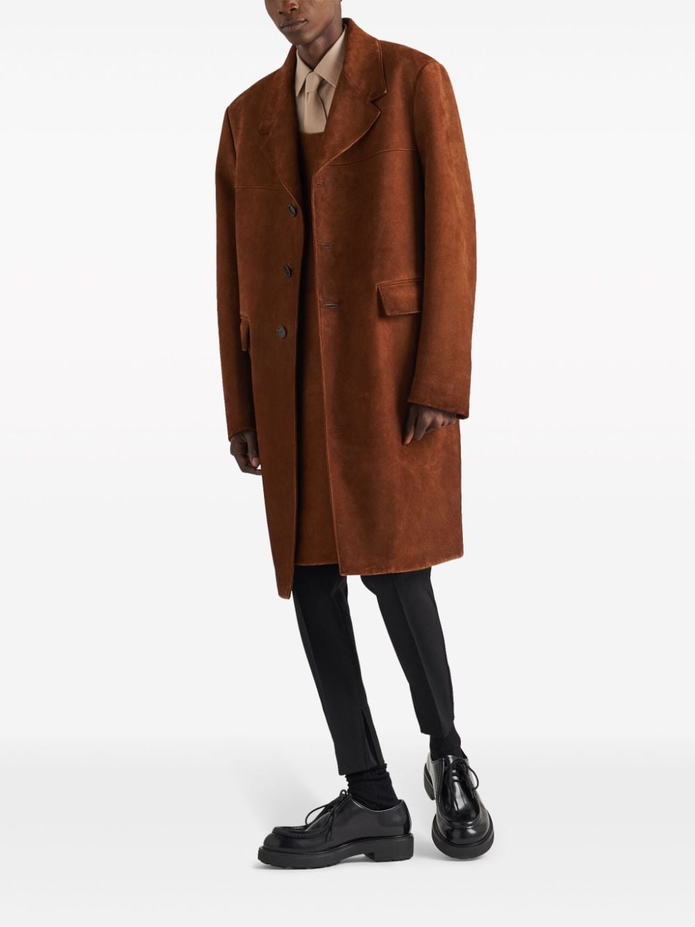 single-breasted leather coat - 2