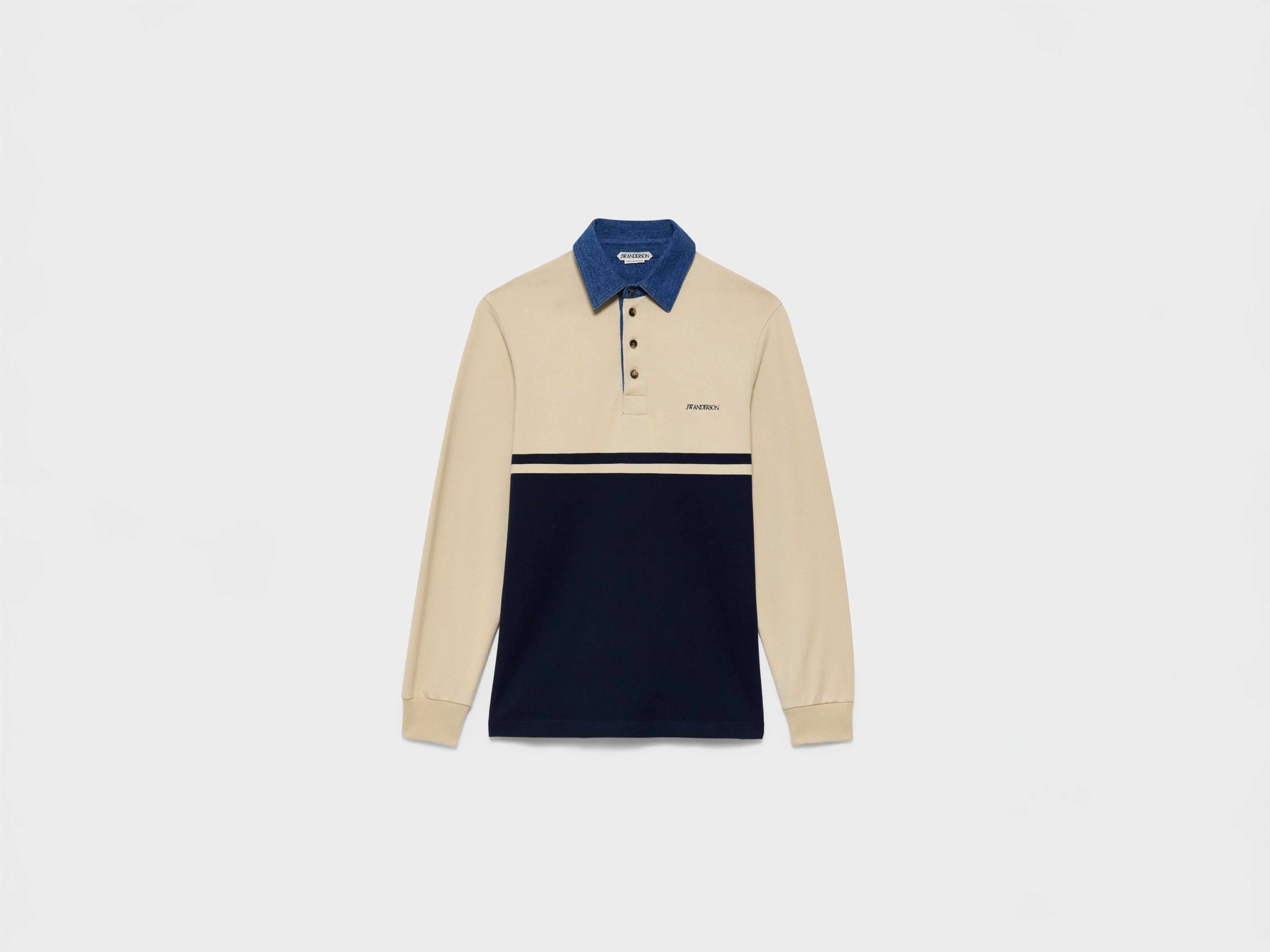 MENS CONTRAST COLLAR RUGBY POLO IN OFF WHITE & NAVY - 1