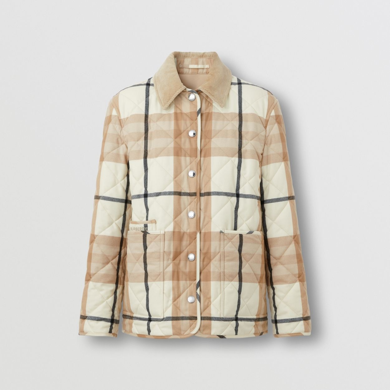 Corduroy Collar Diamond Quilted Wool Barn Jacket - 1