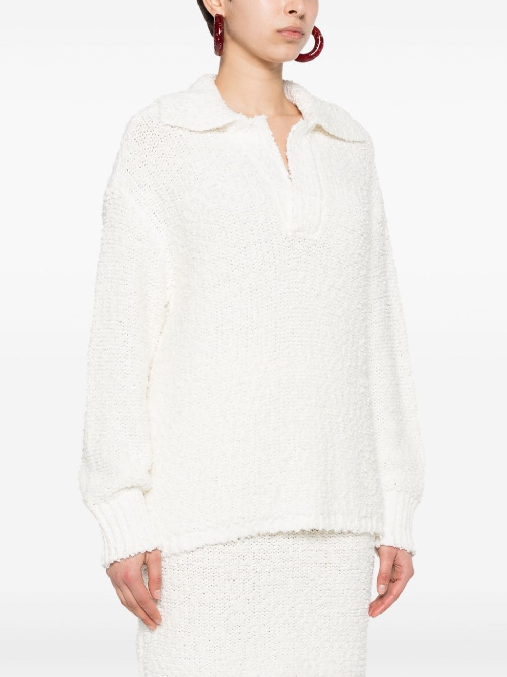 textured knit polo jumper - 3