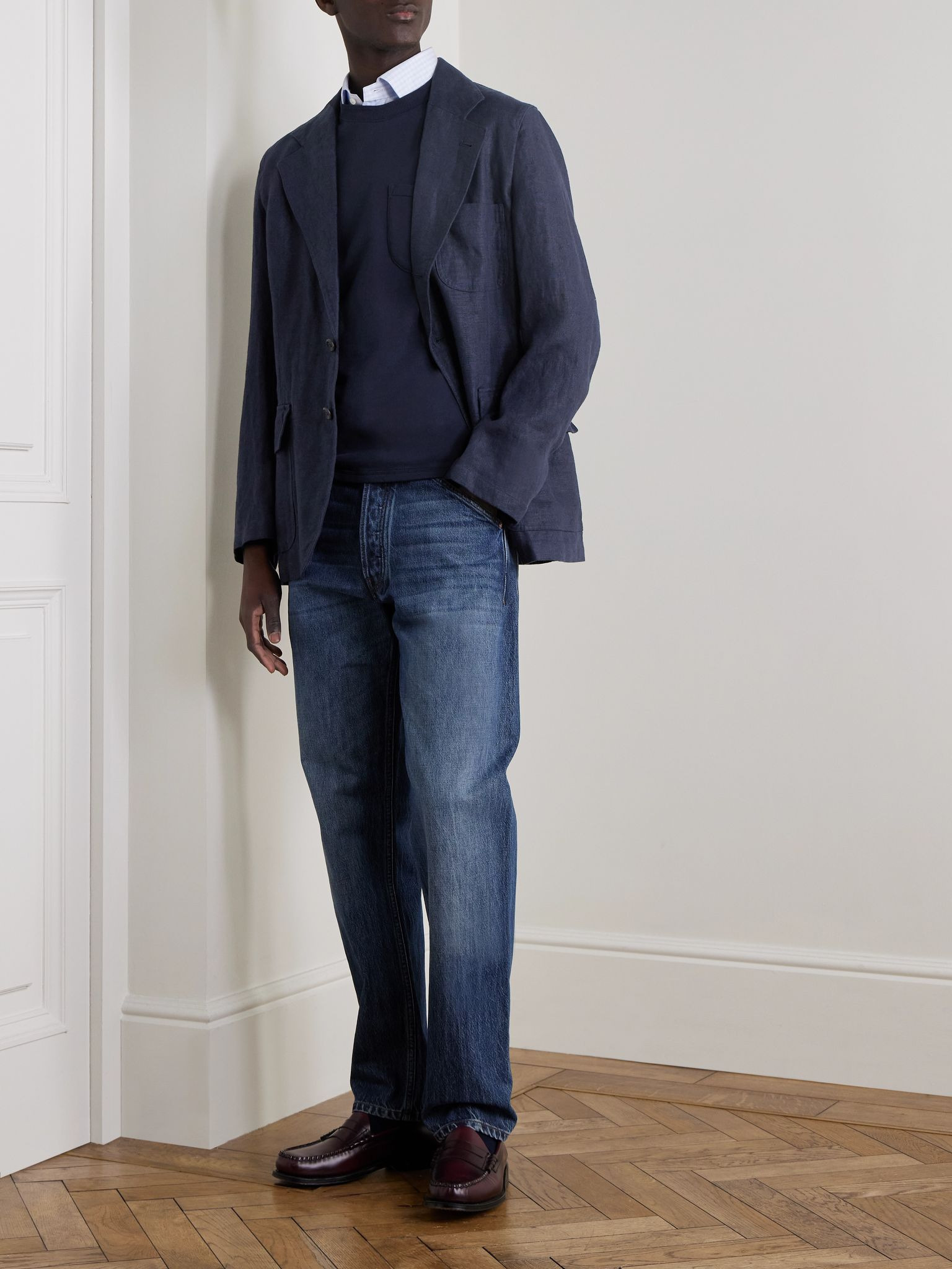 Mk. I Antique Games Unstructured Linen Blazer Navy - 2