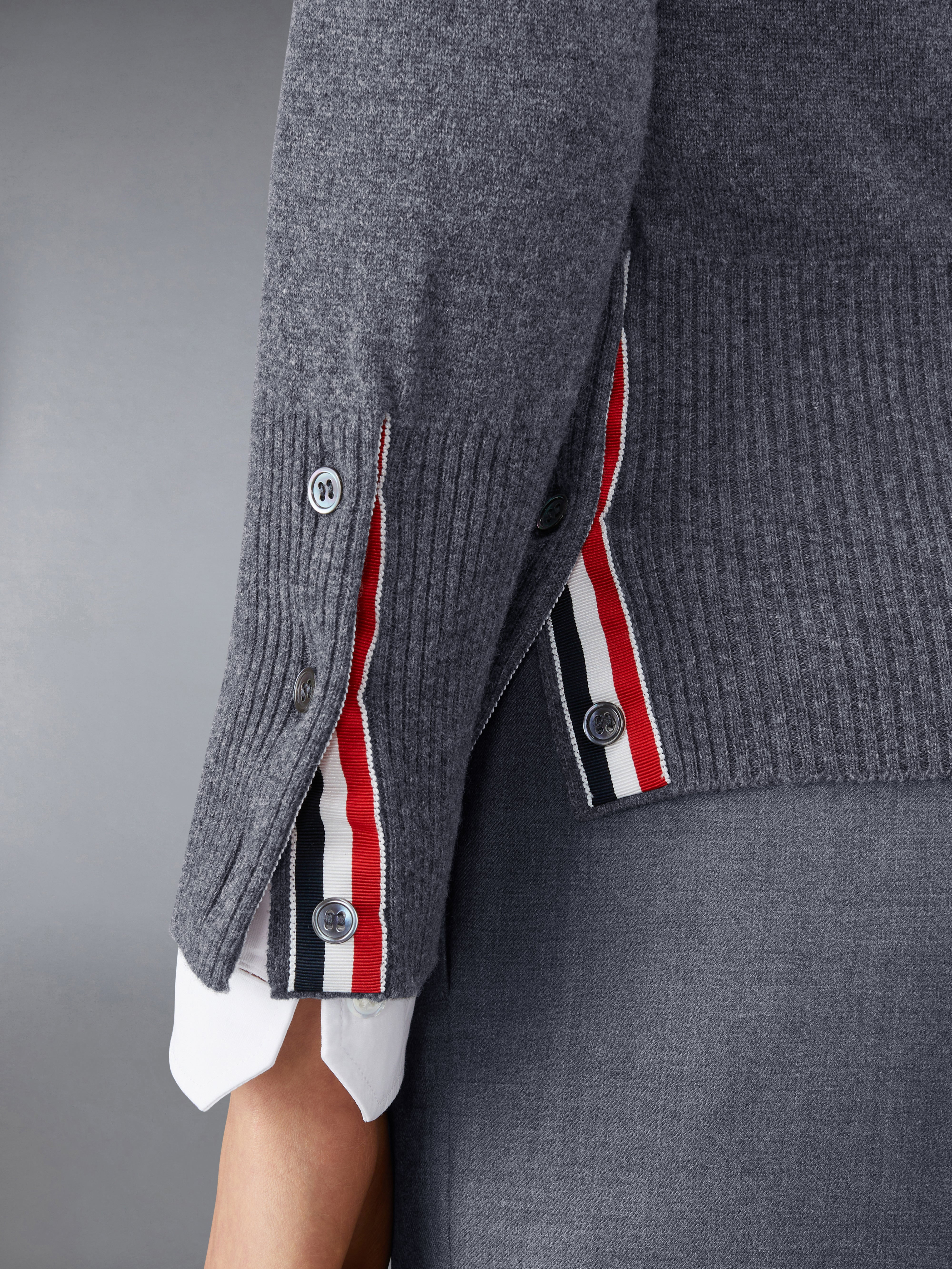 Dark Grey Cashmere 4-Bar V-Neck Cardigan - 4