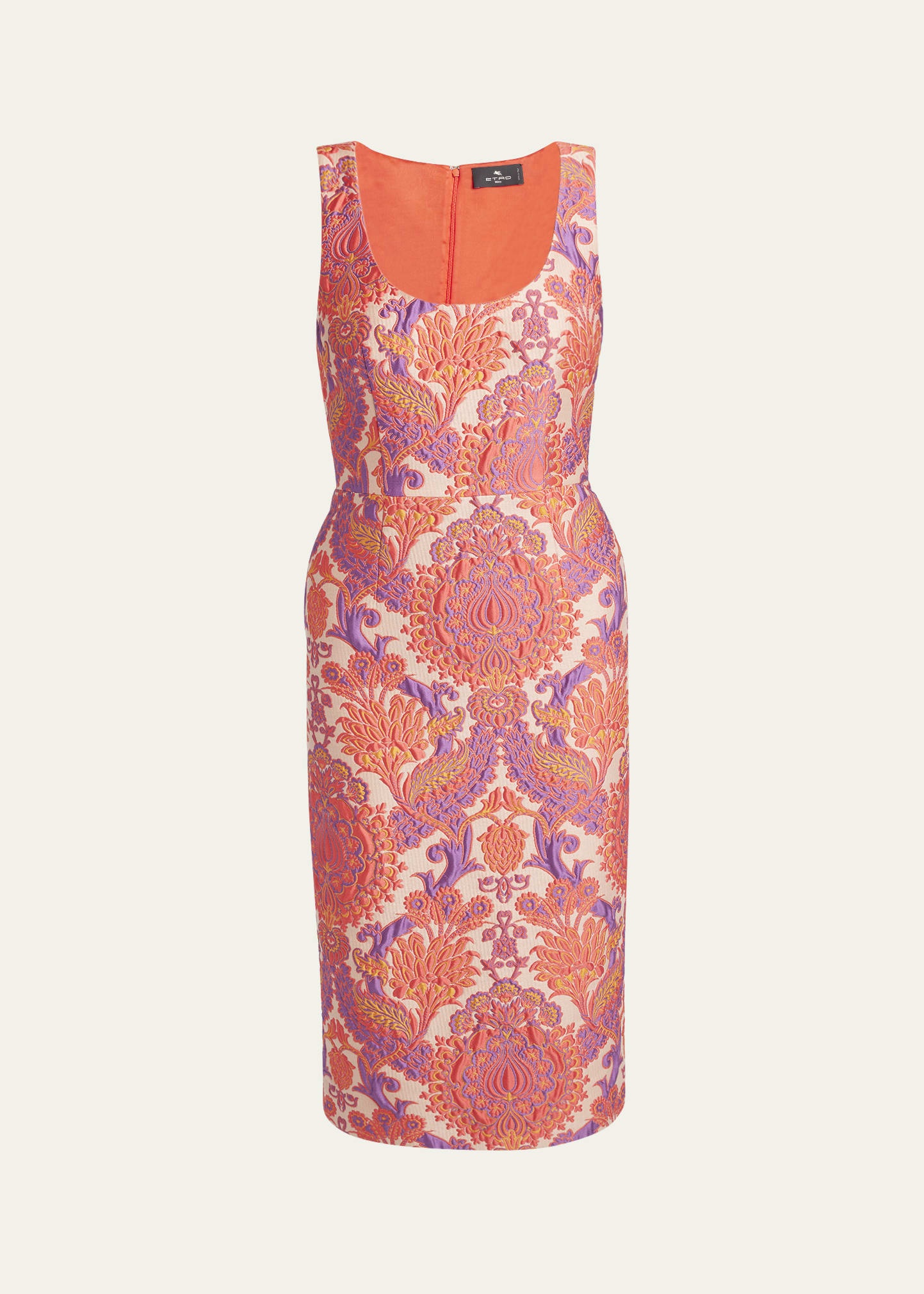 Sleeveless Brocade Sheath Dress - 1