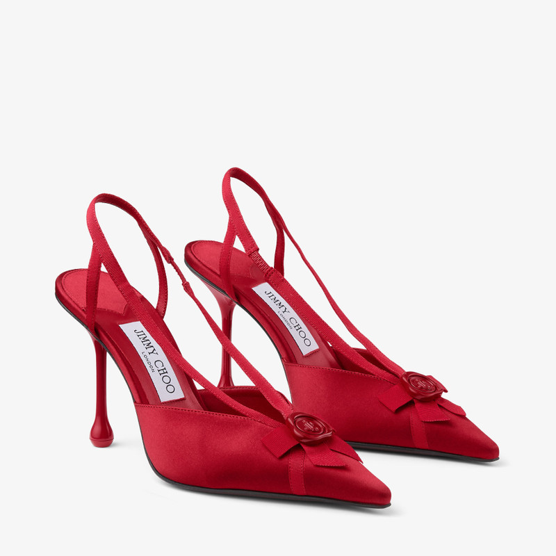 Faya 95 Ruby Red Satin and Grosgrain Slingbacks 3