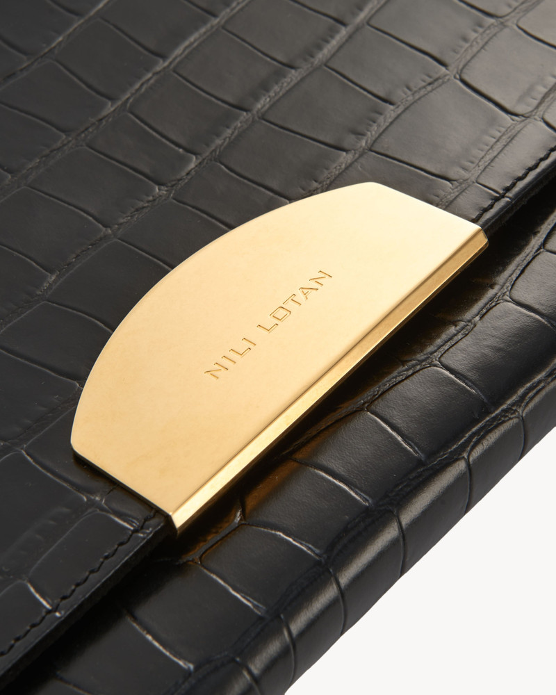 LE AGNES EMBOSSED CROC CLUTCH 5