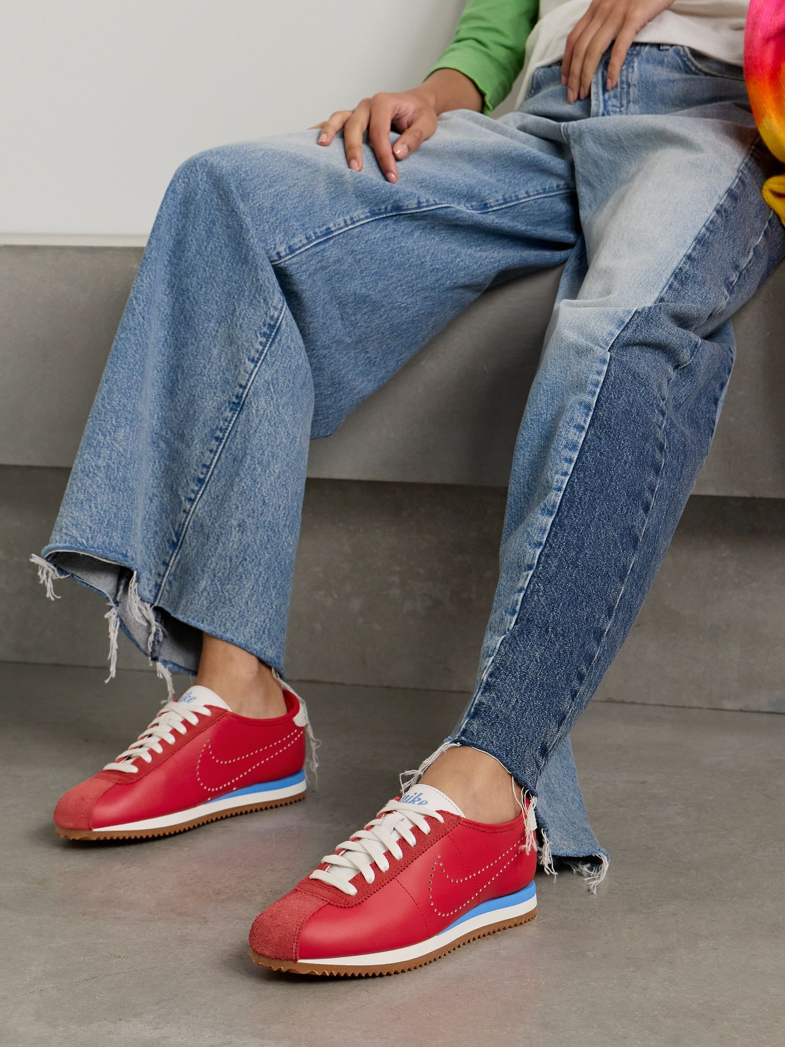 Cortez Decon suede-trimmed perforated leather sneakers Red - 2