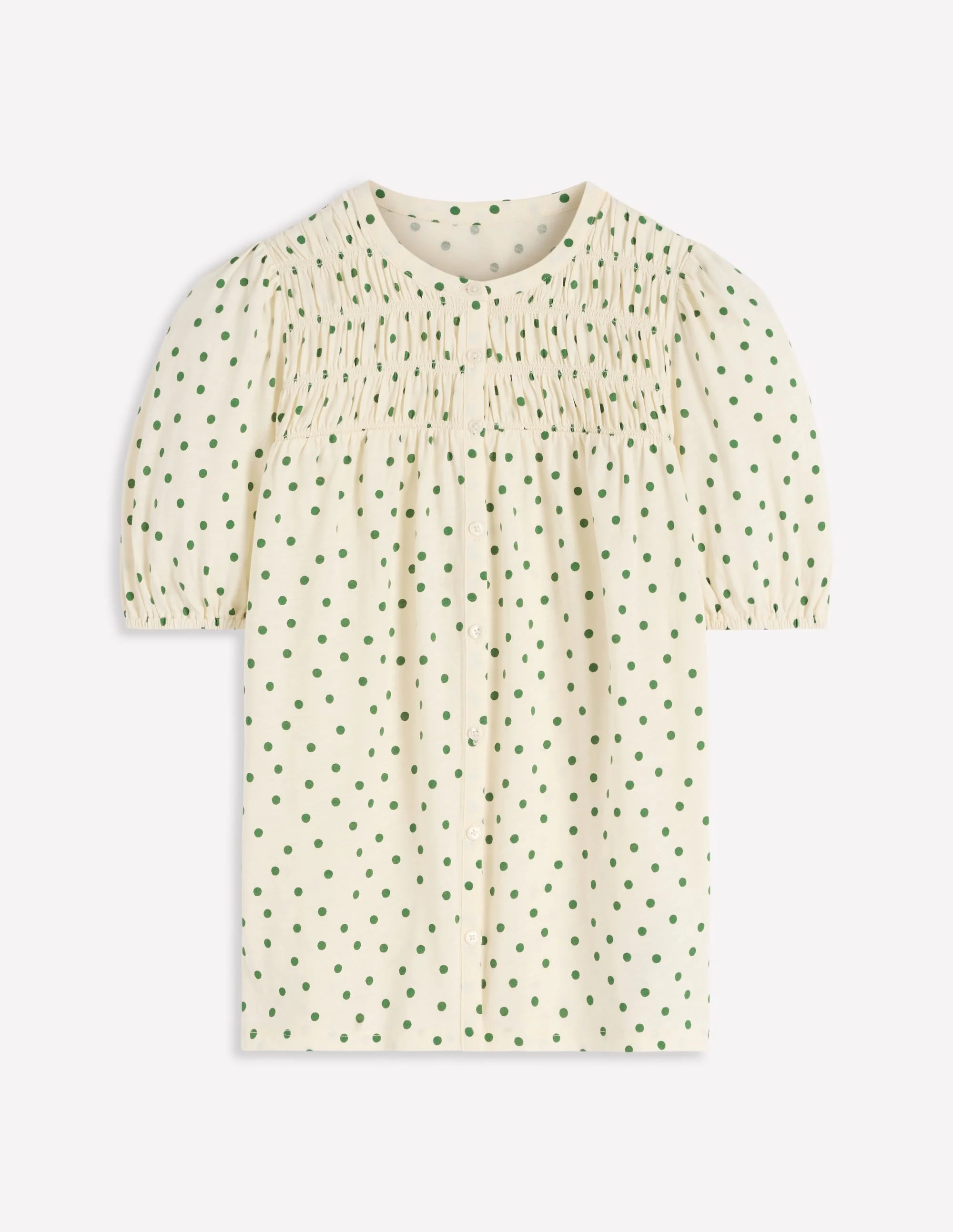 Mya Short Sleeve Smocked Shirt-Papyrus, Painted Dot - 1