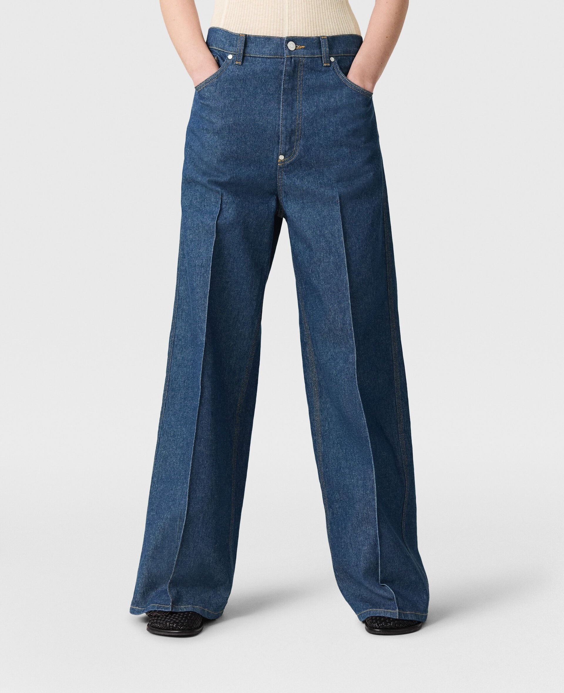 Center-Pleat Denim Tailored Pants - 6