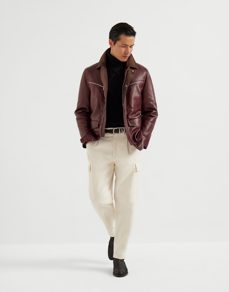Cotton and virgin wool gabardine leisure fit trousers with cargo pockets 4