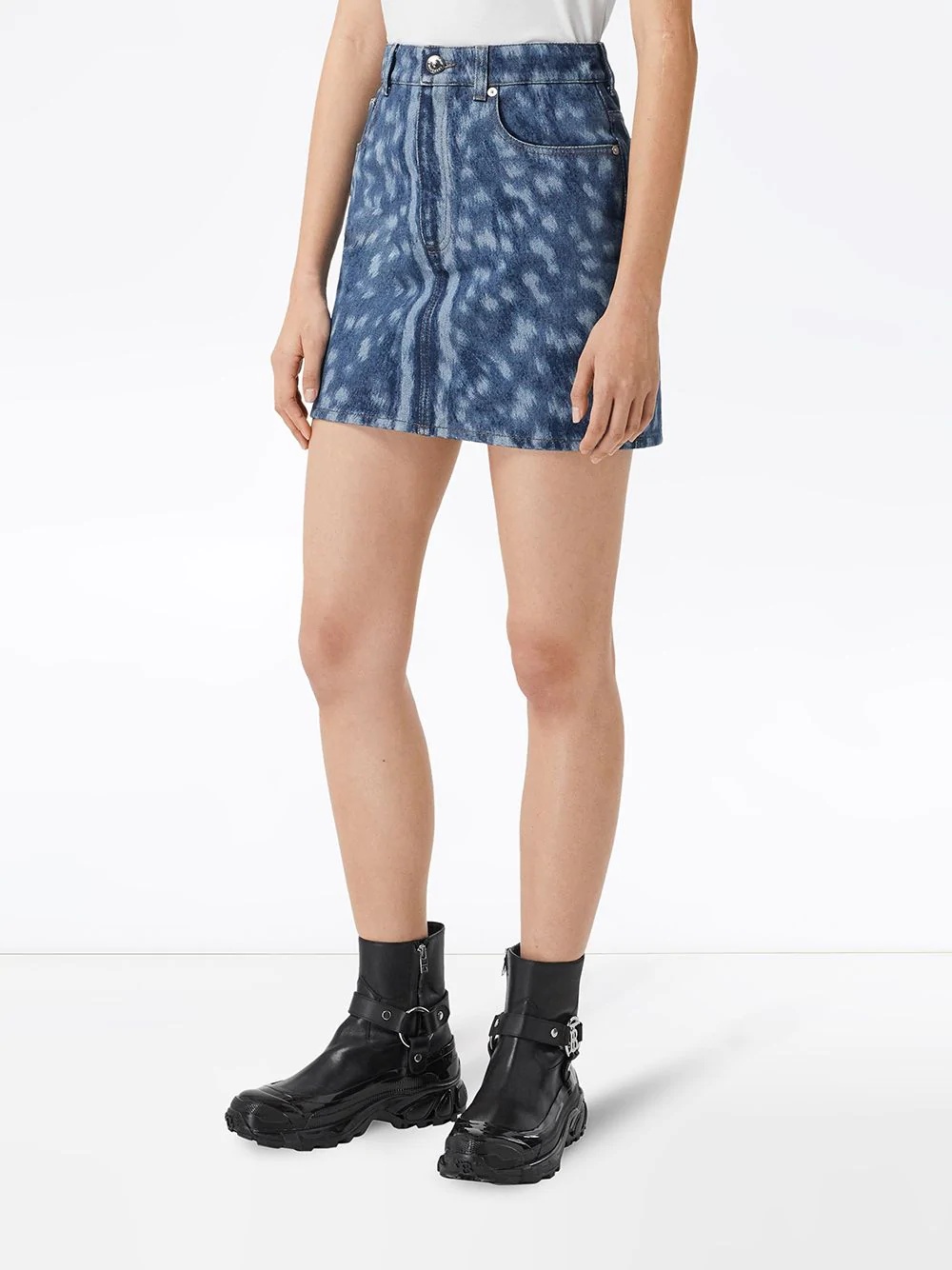 deer print denim mini skirt - 3