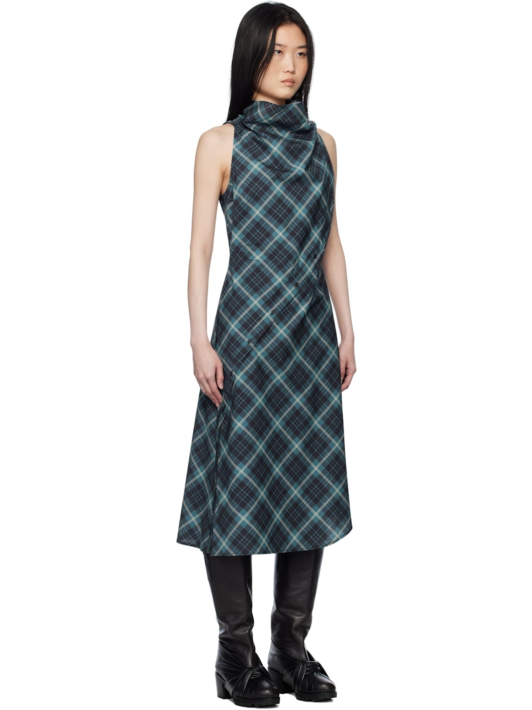 Blue Halter Sleeveless Midi Dress - 2