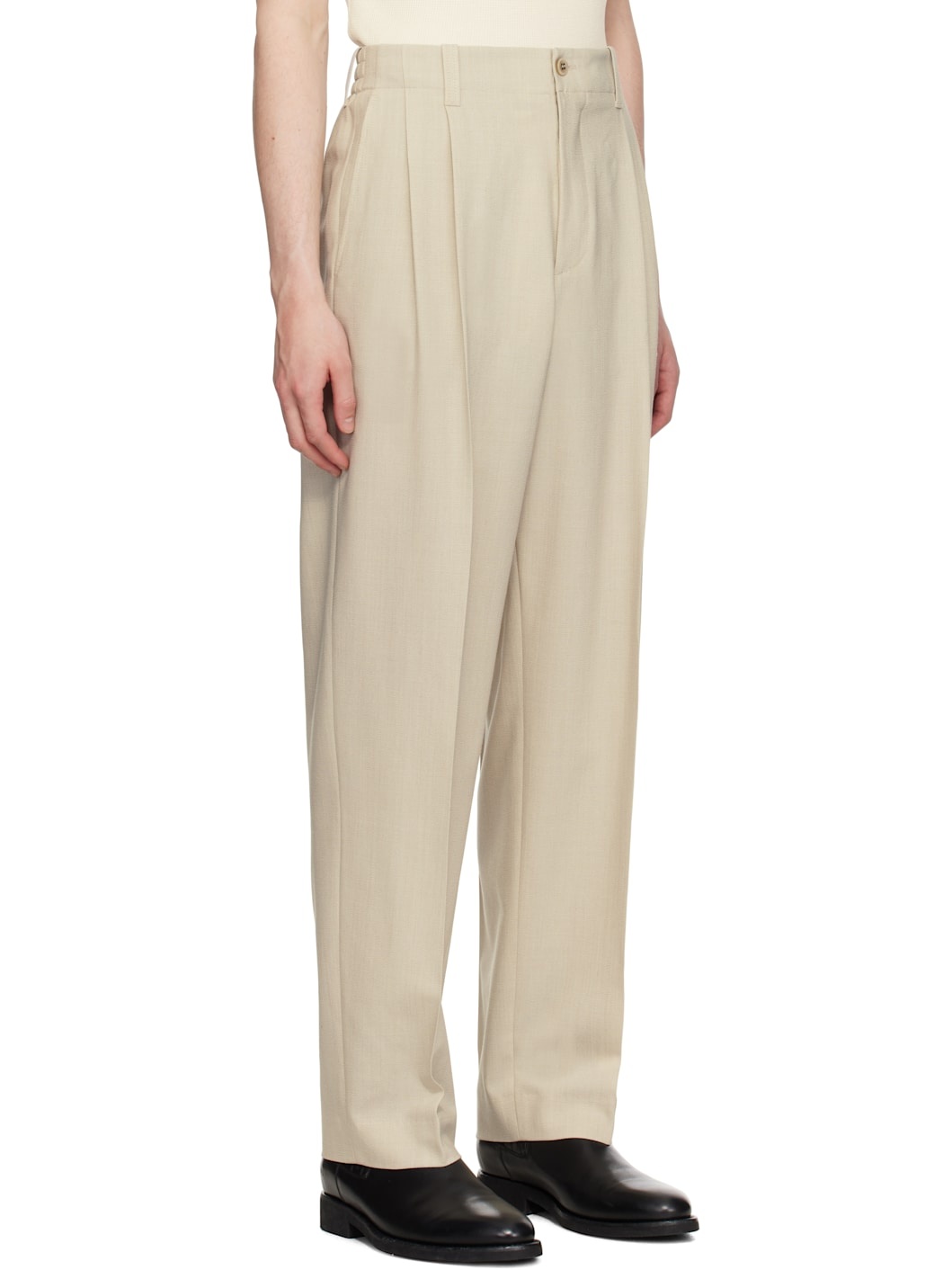 Beige Wool Blend Trousers - 2