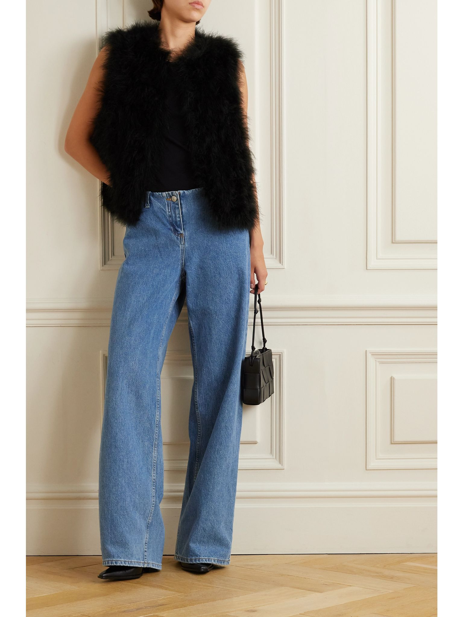 Feather-embellished silk-satin vest Black - 2