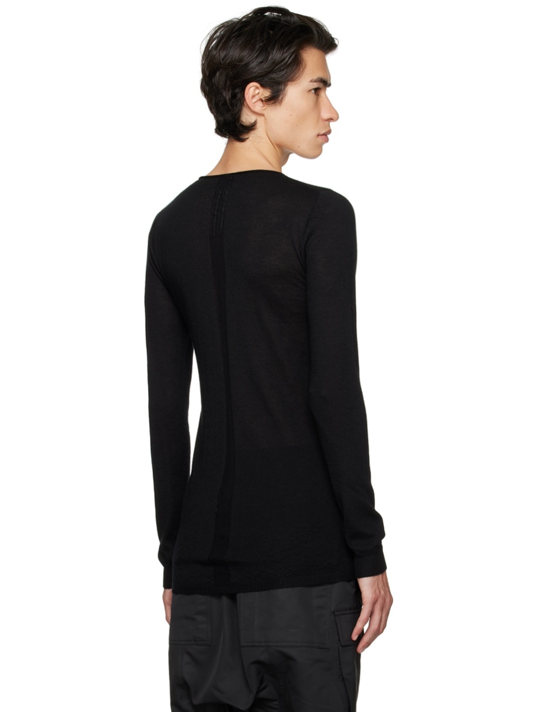 Black Round Neck Long Sleeve T-Shirt - 3