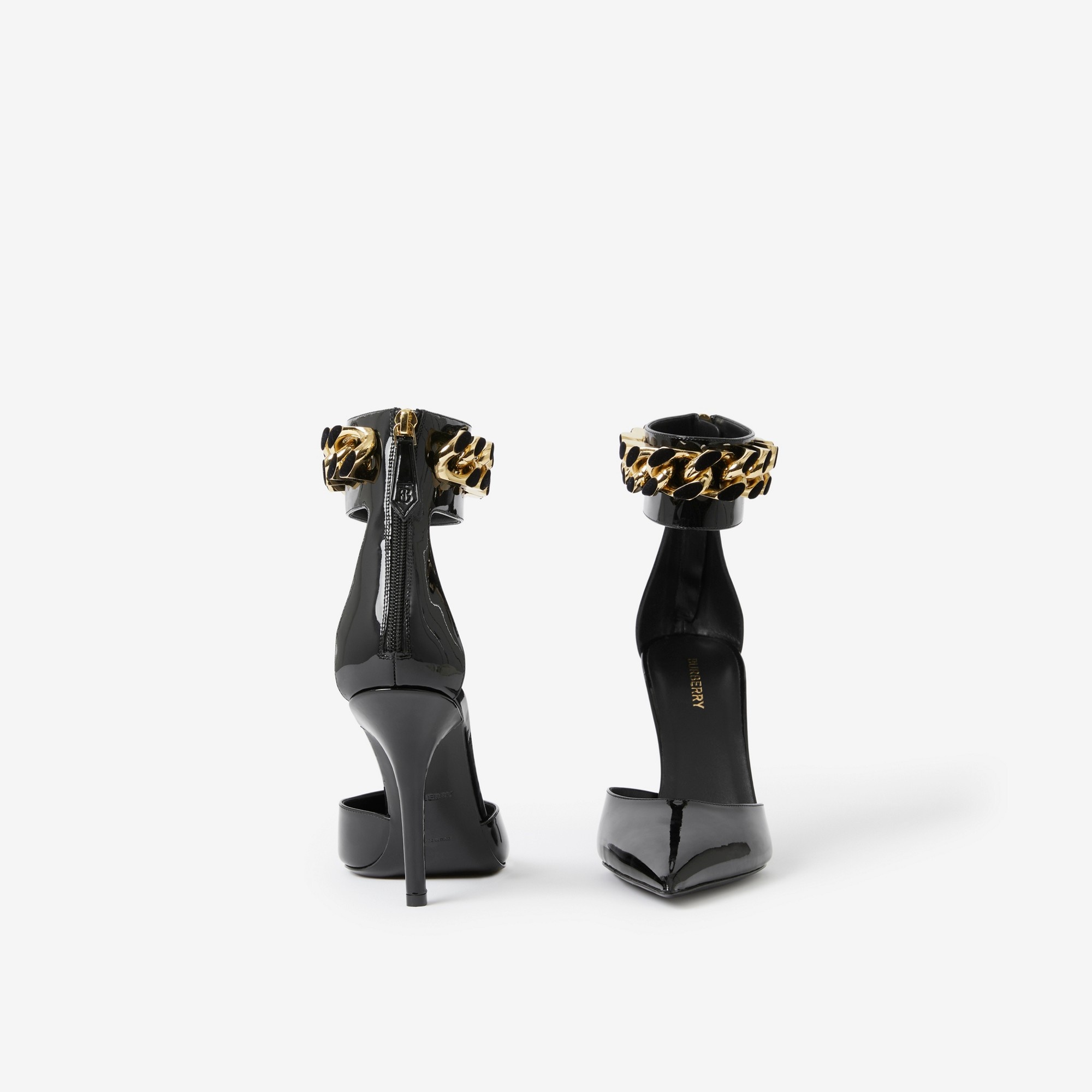 Chain-link Detail Patent Leather Point-toe Pumps - 4