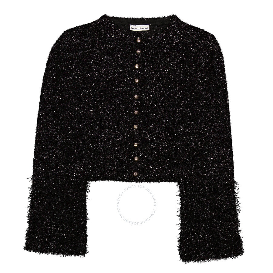 Rabanne Ladies Black Metallic Cropped Cardigan - 1