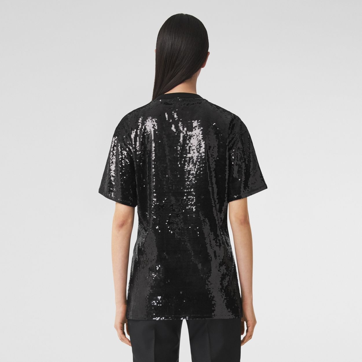 Ring Detail Sequinned Cotton Oversized T-shirt - 4