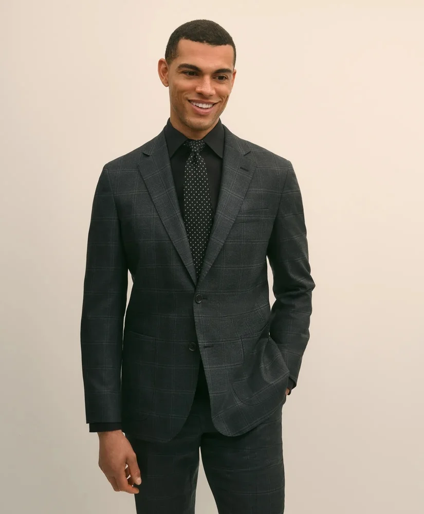 Brooks Brothers Explorer Collection Slim Fit Wool Windowpane Suit Jacket - 1