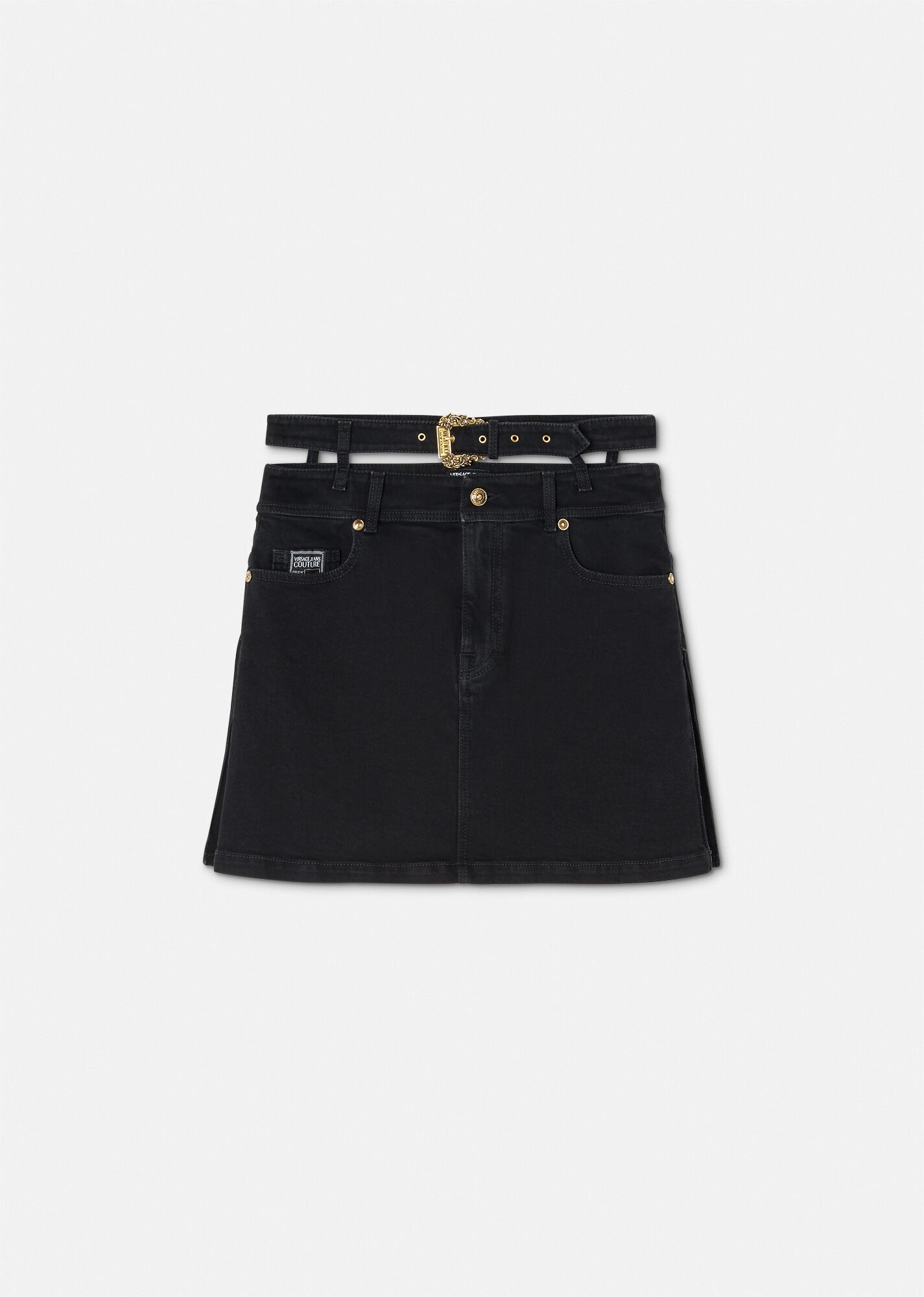 Baroque Buckle Denim Mini Skirt - 1