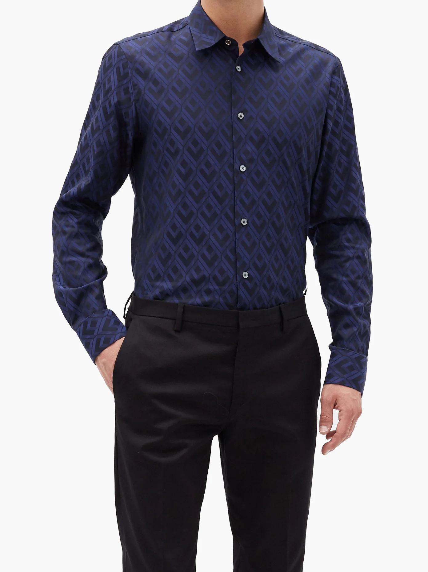 Isometric-print cotton-poplin shirt - 6