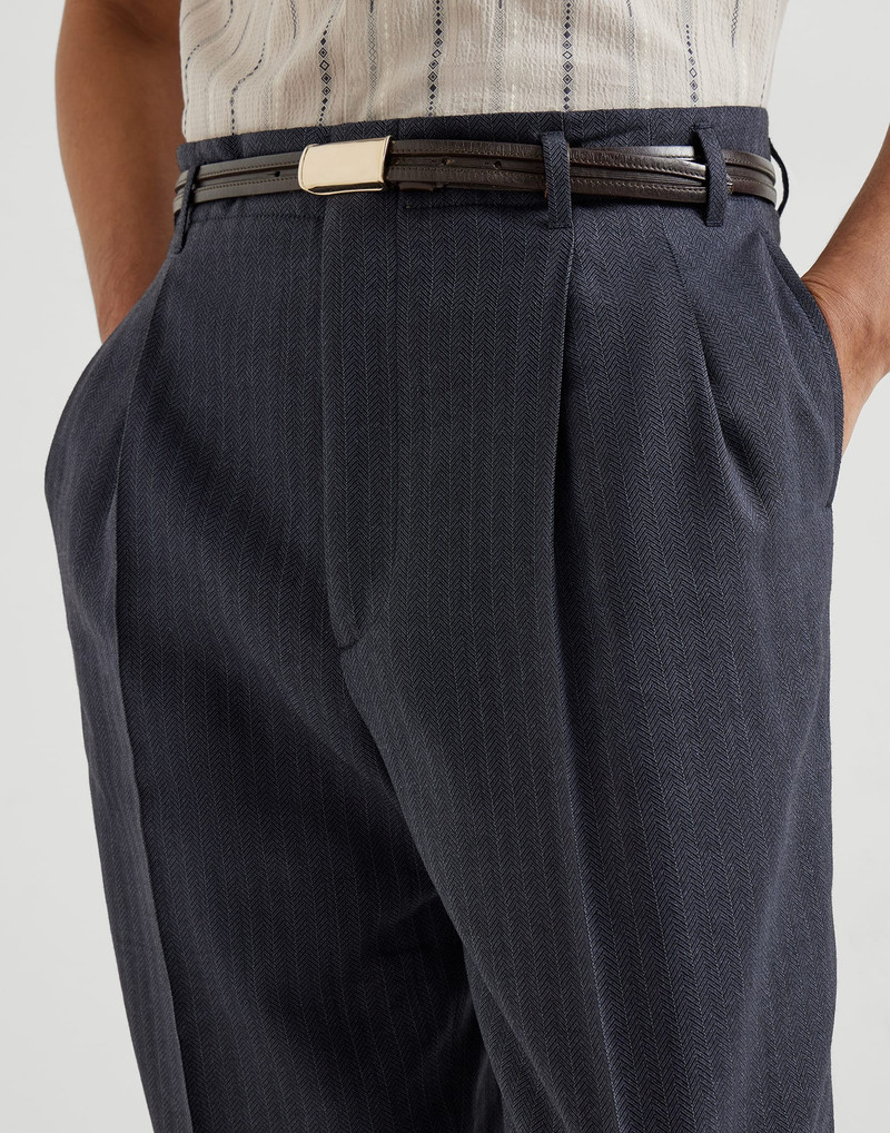 Virgin wool and paper fiber chevron trousers with double pleats 4