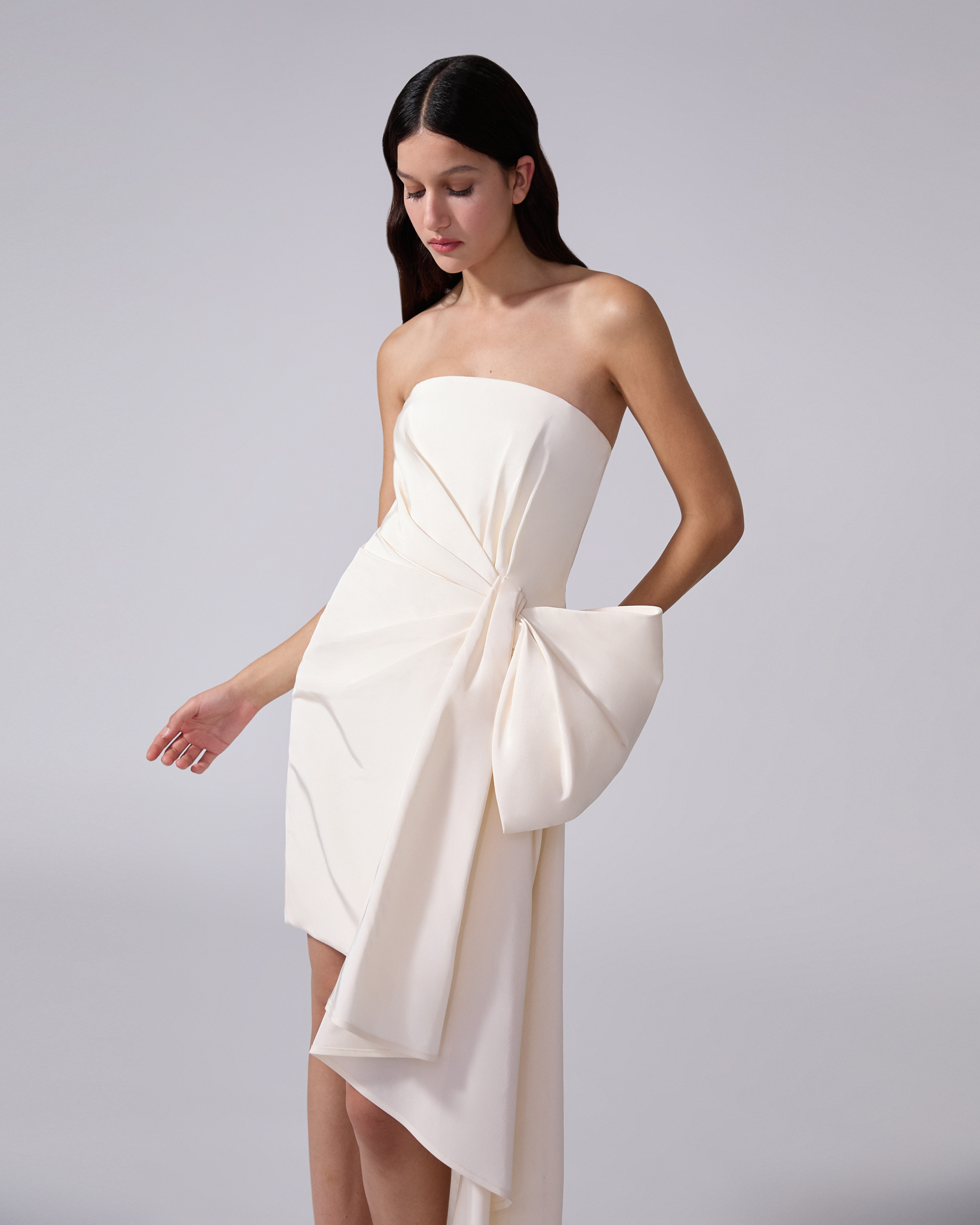 Strapless Mini Dress With Side Drape - 4