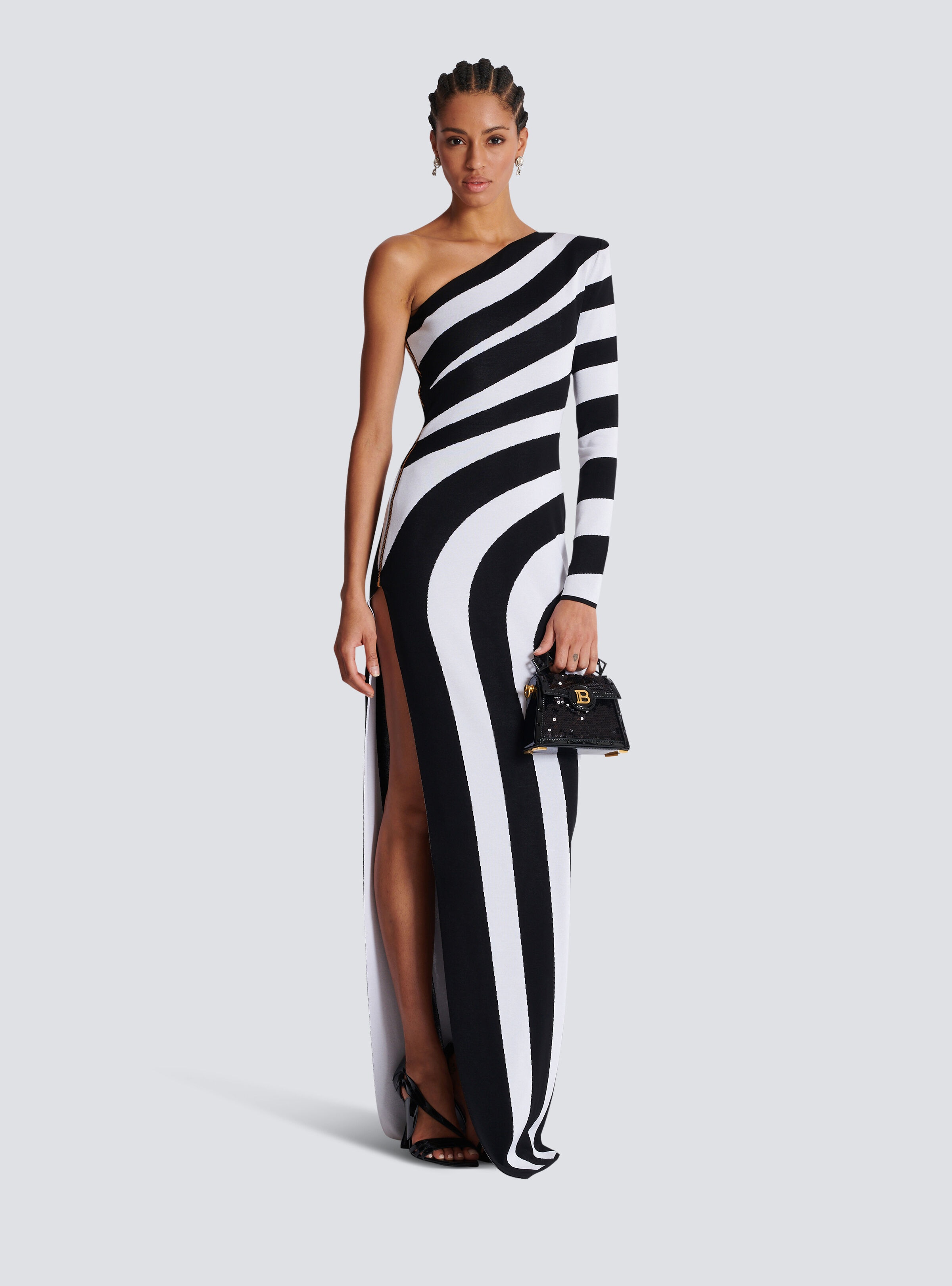 Long asymmetrical striped knit dress - 2