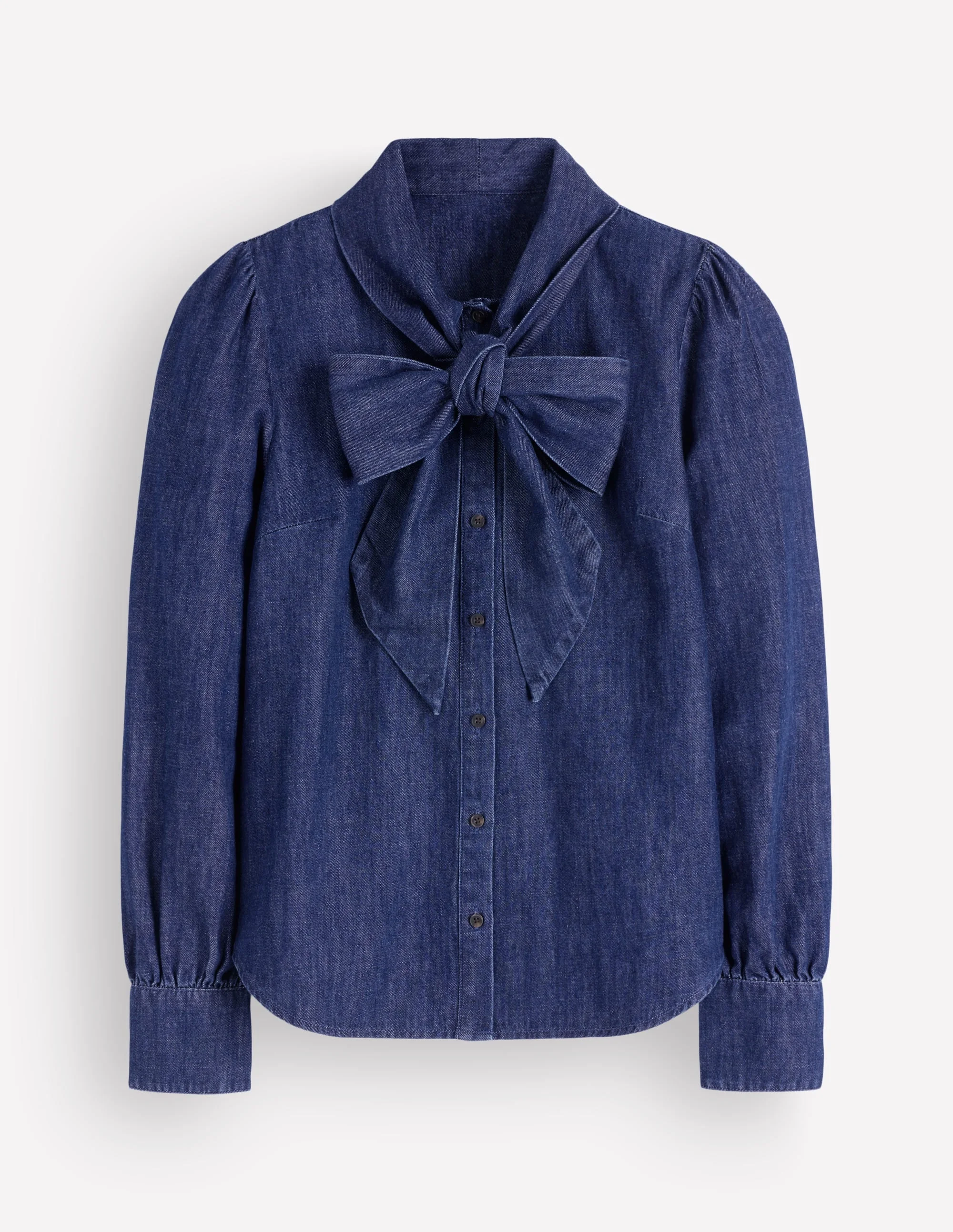 Clara Tie Neck Denim Top-Dark Indigo - 1