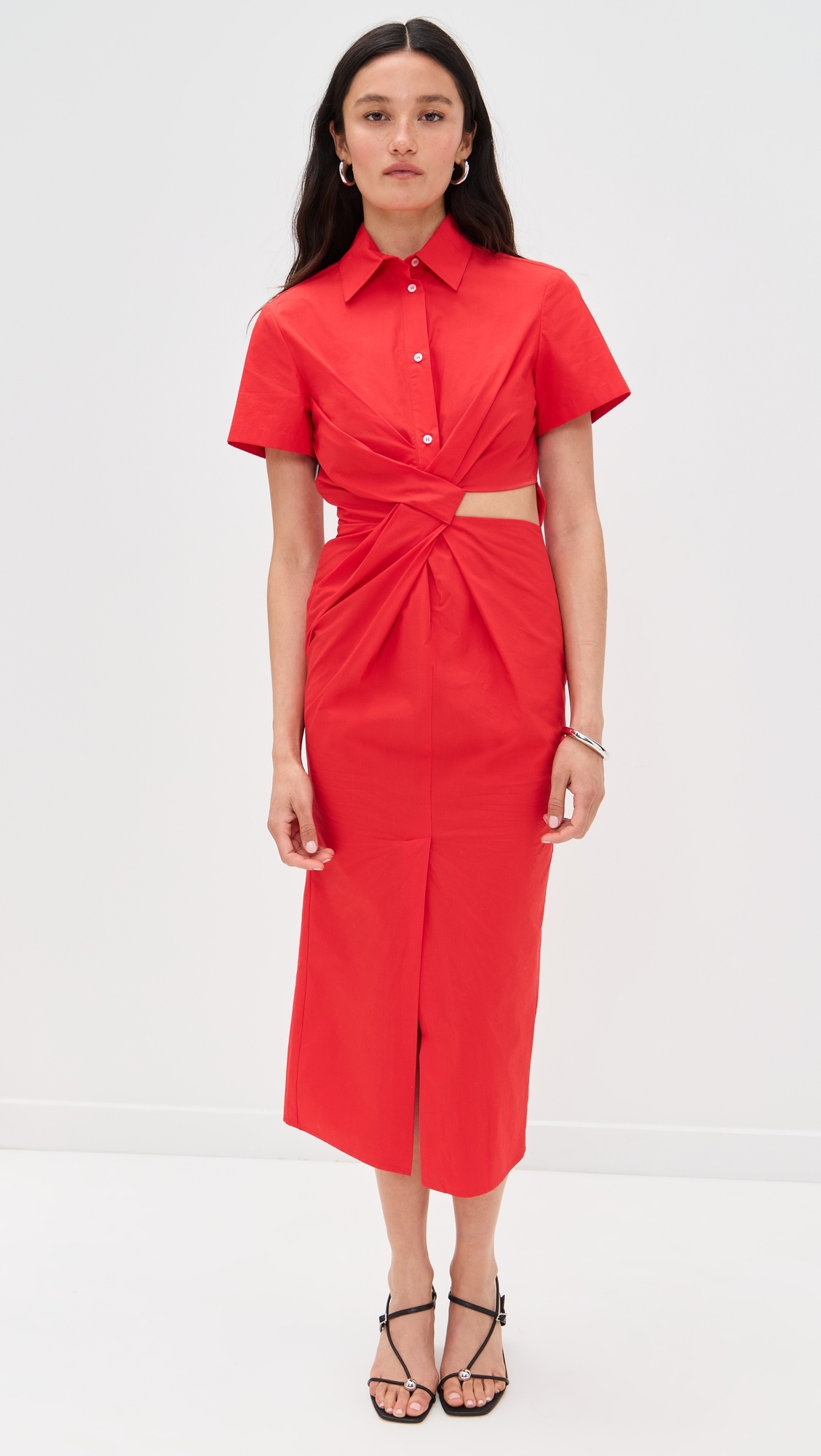 Collar Short Sleeve Midi Dress - 6