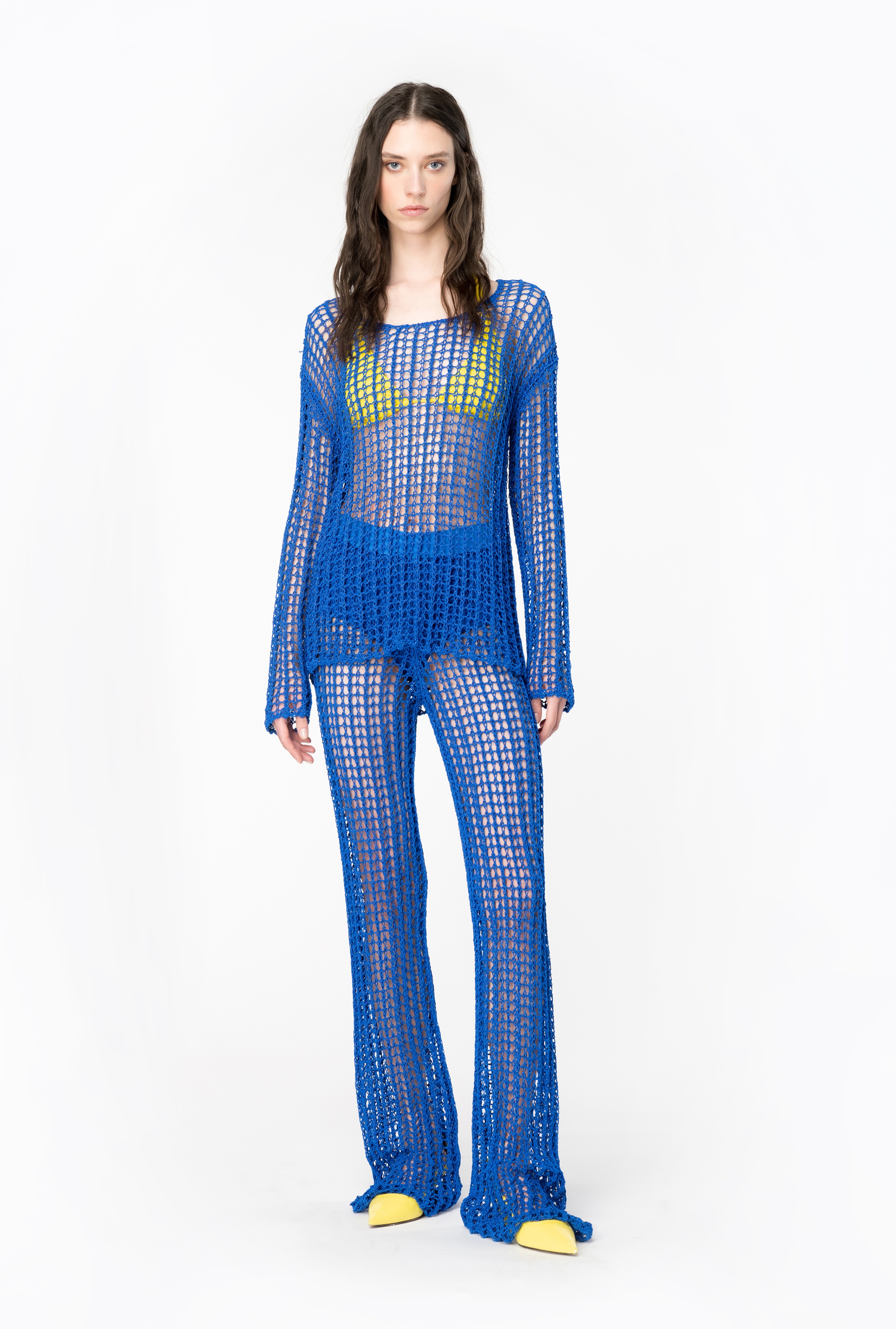 GLOSSY-THREAD MESH TROUSERS - 2